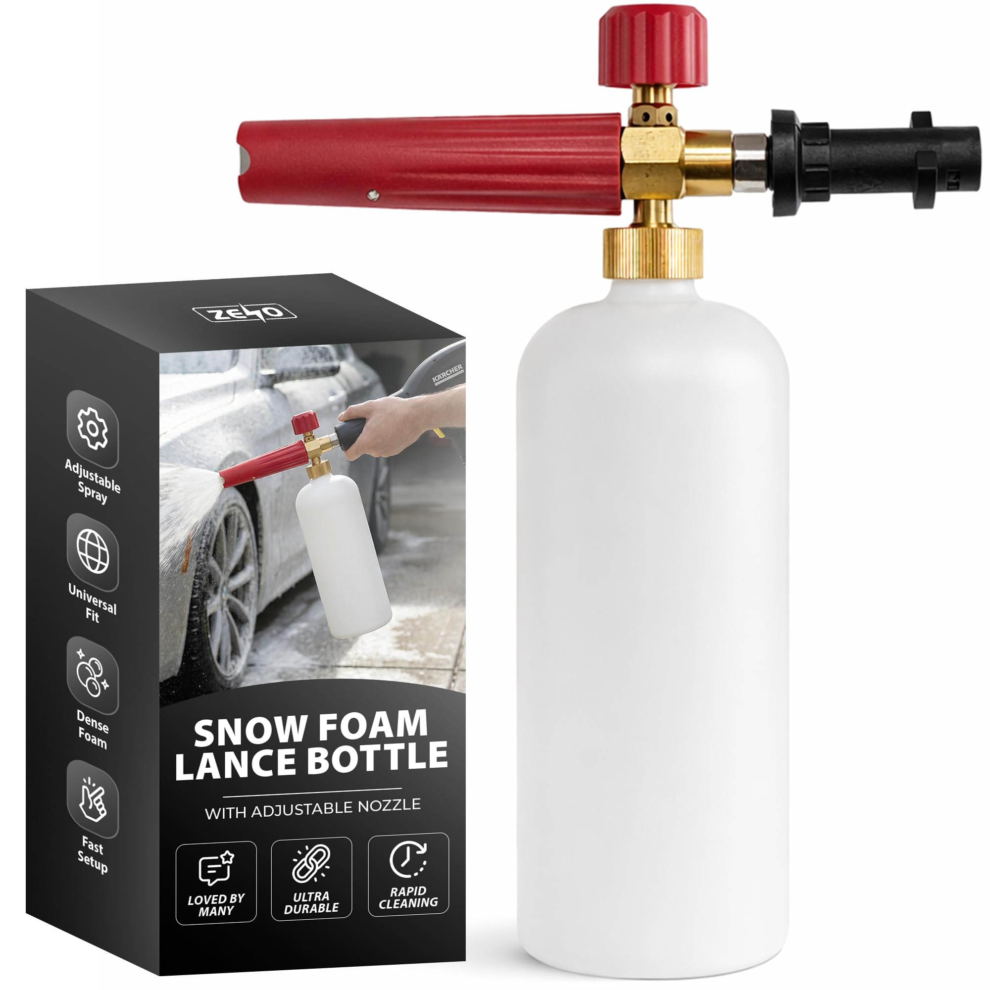 ZENO Snow Foam Lance Bottle | Foam Cannon for Karcher K Series K2 K3 K4 K5 K6 K7 Pressure Washer Foam Gun | 1 Litre Adjustable Soap Dispenser Foam Bottle Nozzle for Car Washing Cleaning