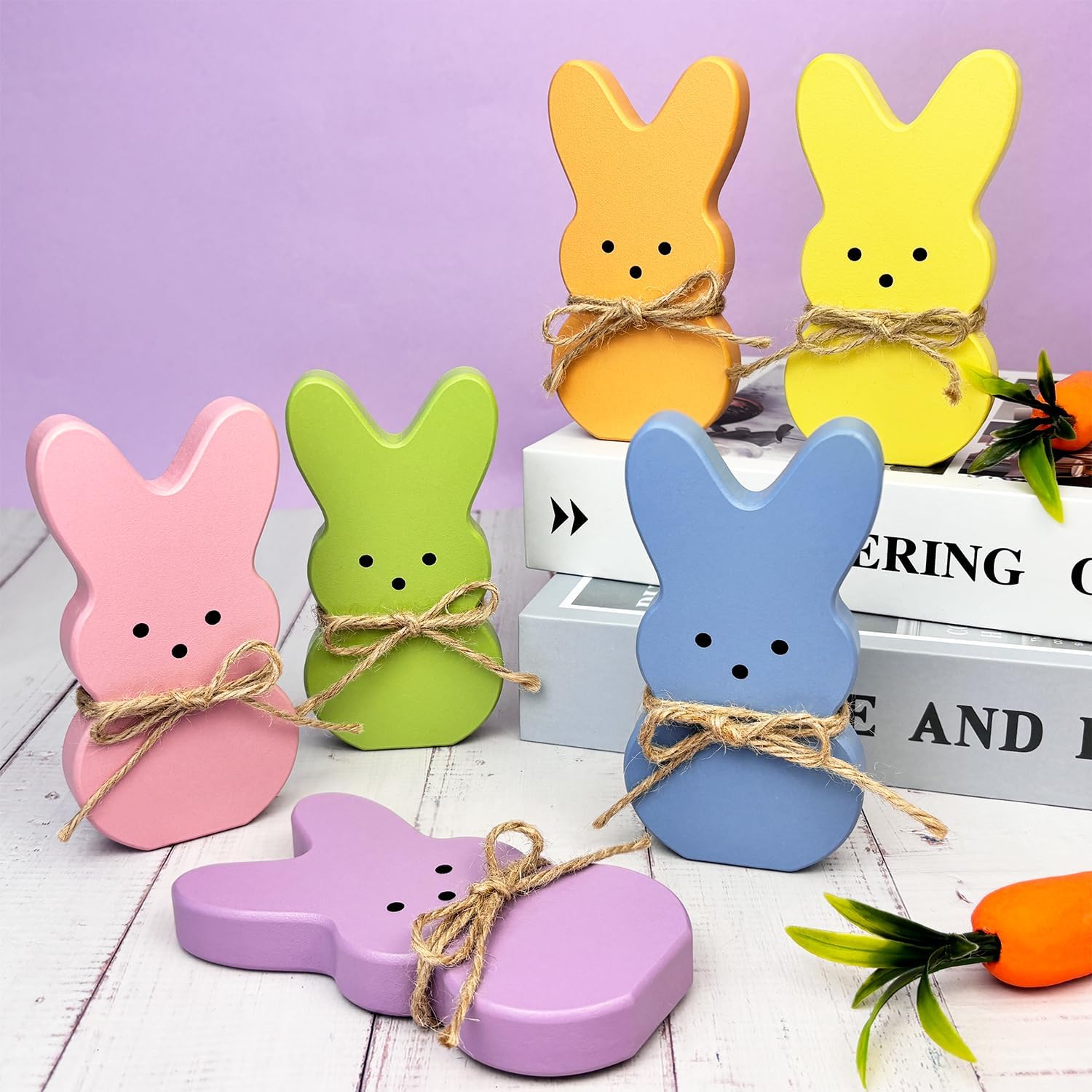 Set of 2 Easter Wooden Bunny Table Décor