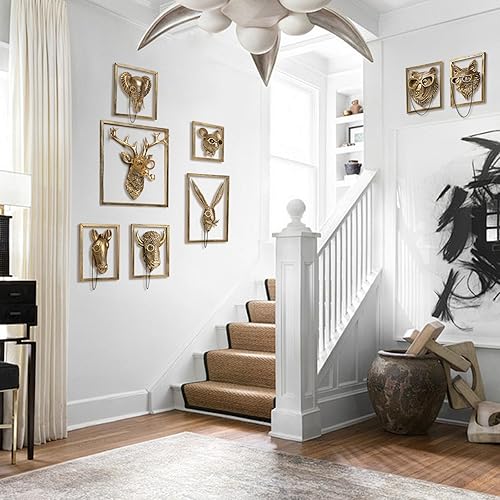 Miniatura 5 de Newinhome Decoración de pared de cabezas de animales (marco de metal de regalo) de resina, esculturas de animales de resina, decoración para colgar