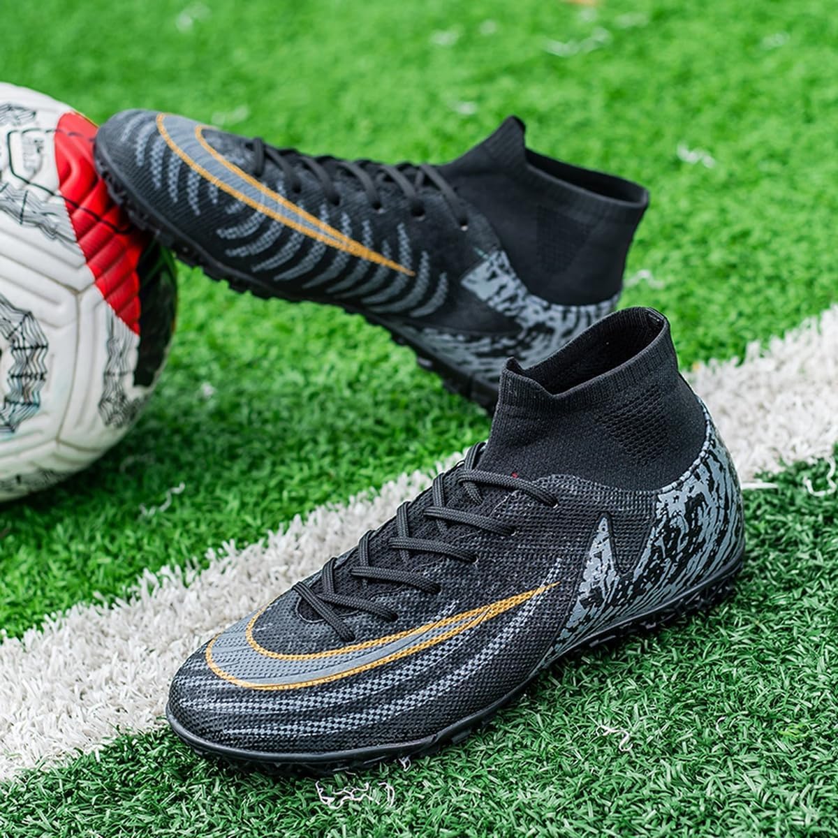 Mes Buty Piłkarskie Chłopcy Wysoka Cholewka Astro Turf Traiers Buty Piłkarskie Professio Athletic Idoor Piłka Nożna Piłka Nożna, 11 Black, 8 UK