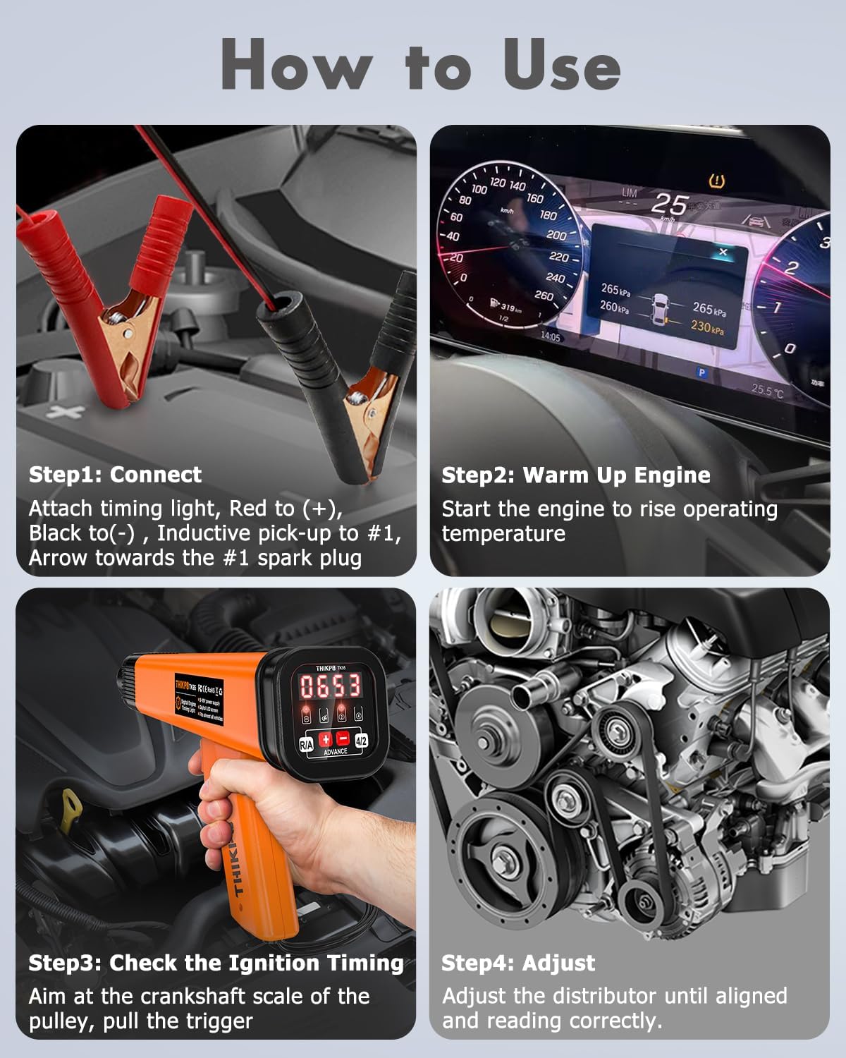 Lampada Stroboscopica Digitale per Regolazione Anticipo Accensione 12V – Pistola Temporizzatrice Induttiva con Contagiri per Motori a Benzina 2/4 Tempi – Auto, Moto, Nautica