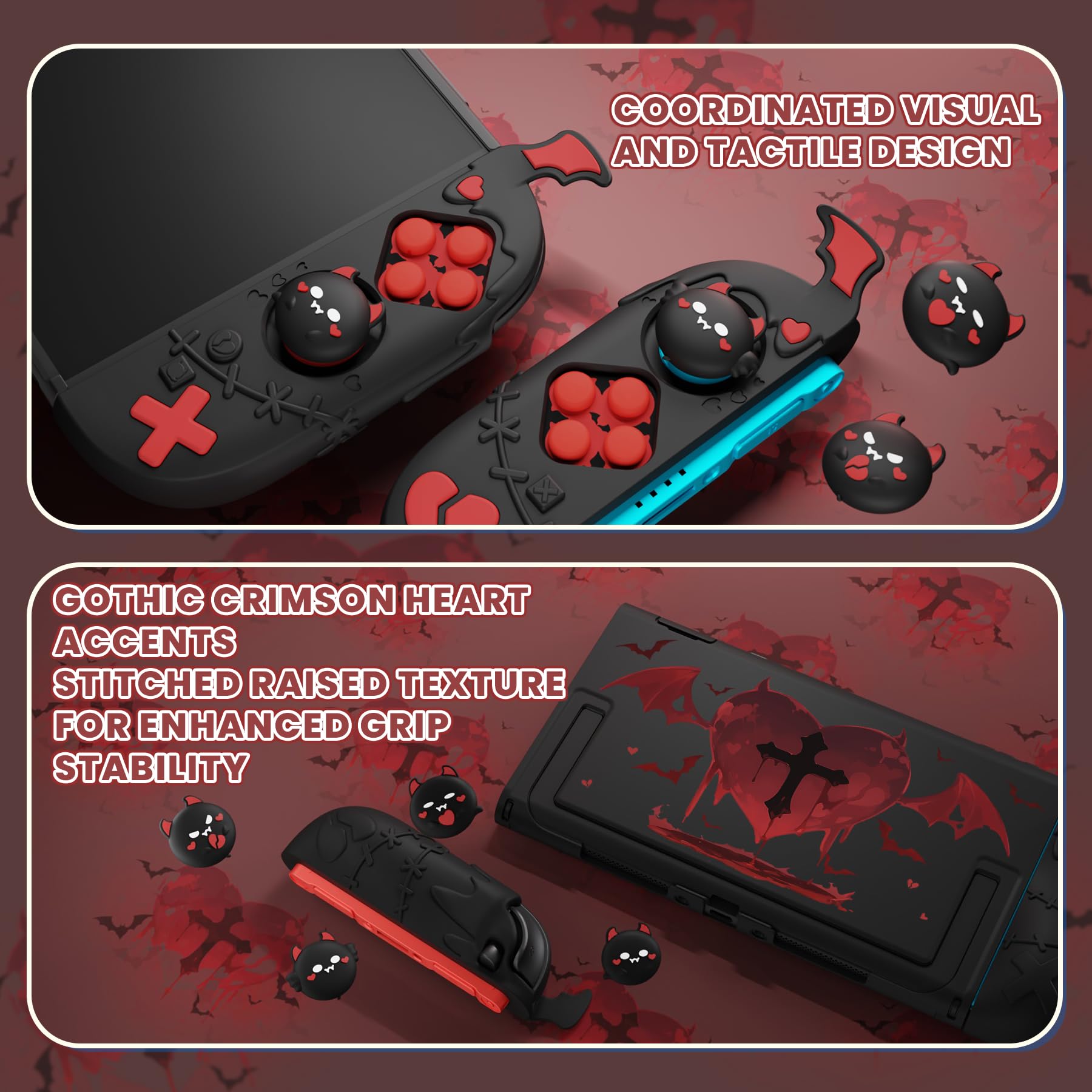 playvital Cover Protettiva per Nintendo Switch 2, Custodia Grip Silicone per Joycon 2 &Copertura Console Rigida Dockable &Copri Analogici, Accessori Carini per Switch 2, Serie Imp Gotico, Nero