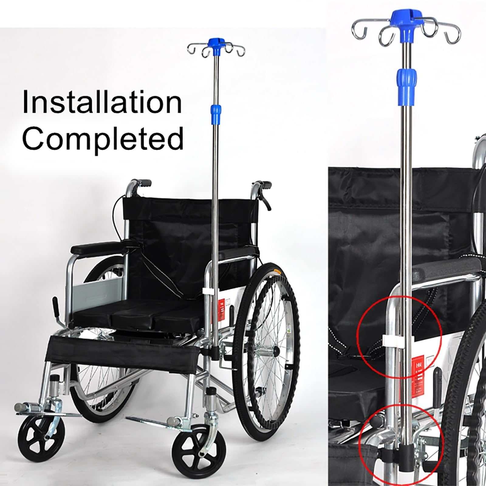 Asta per Flebo per Sedia a Rotelle 4 Ganci Portaflebo per Sedia a Rotelle Asta Portaflebo Telescopica Regolabile in Altezza