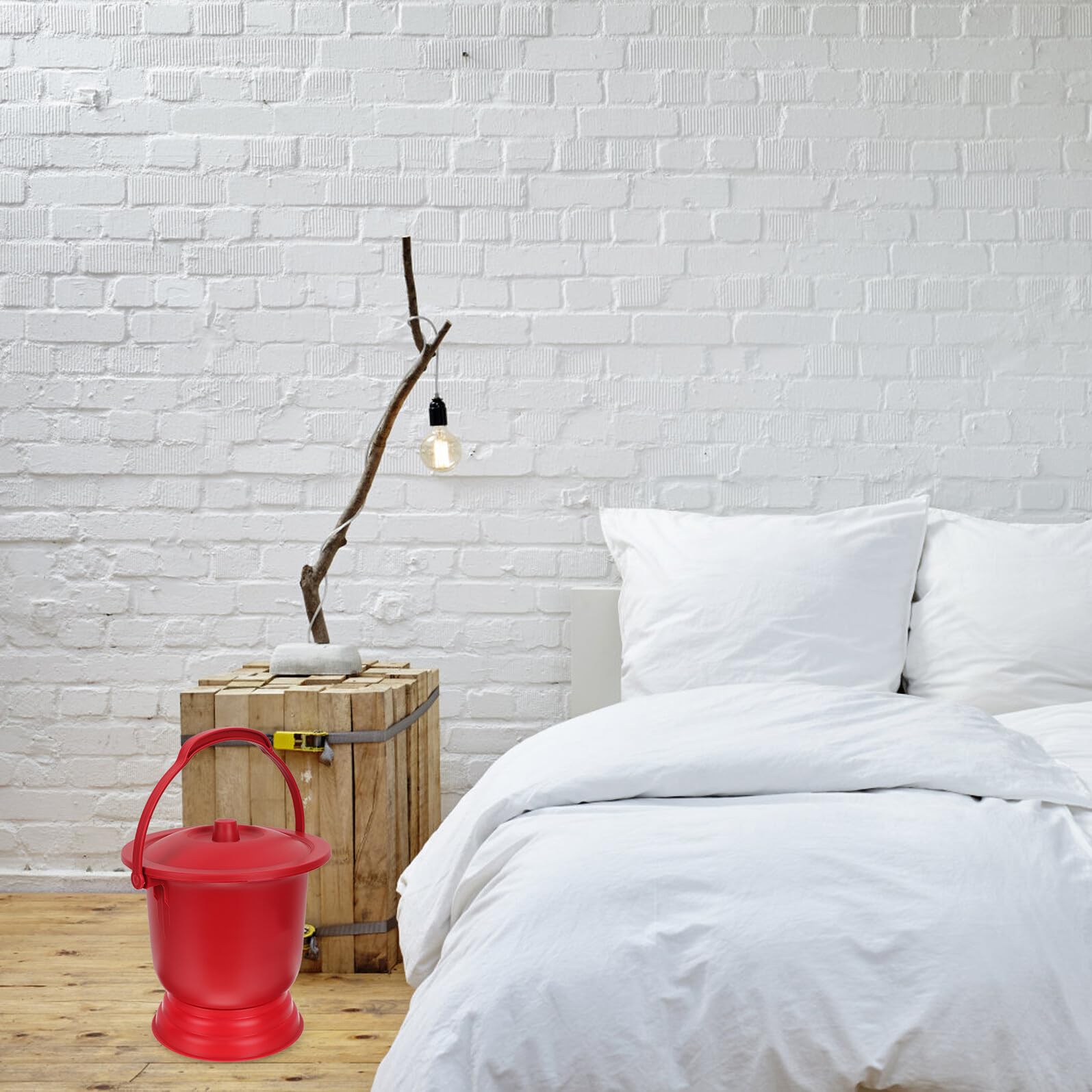 POPETPOP Escupidera Portátil Roja para Bodas, Cubo de Orina Grande de Pp Grueso Tapa y Base Antideslizante, Orinal Práctico y Duradero para Uso Doméstico y Hospitalario