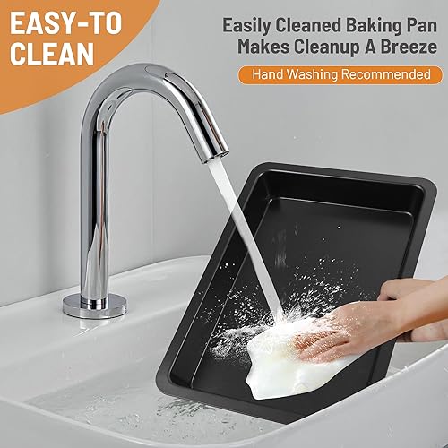 Miniatura 7 de Bandeja antiadherente con revestimiento de cerámica con tapa de transporte, bandejas rectangulares de 15 x 10 pulgadas para hornear, fácil de