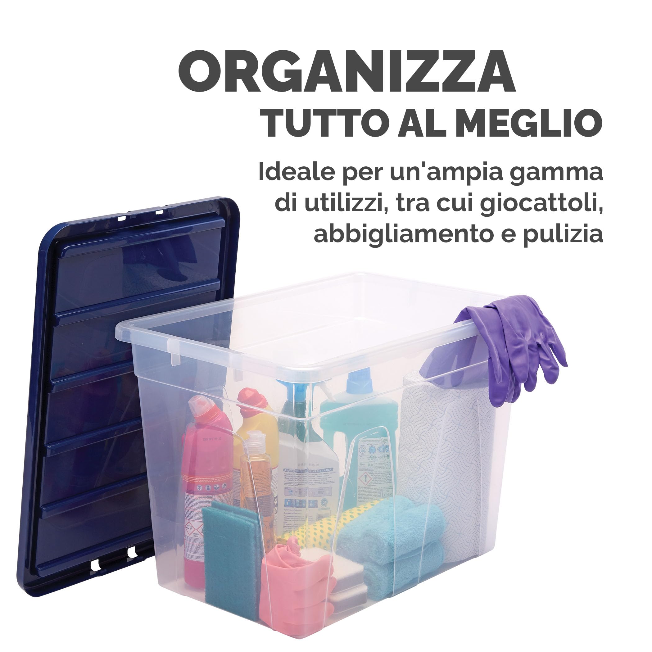 Bankers Box 64L scatole in plastica in confezione da 3, BPA-Free, con coperchi riciclati al 100%, impilabili, coperchio anti polvere, 41x38x56cm, ideali per organizzare la casa e l'ufficio