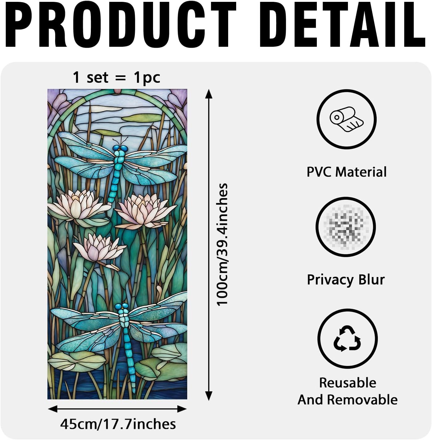Decorative Dragonfly Stained Glass Window Film, Dragonfly Stained Glass Window Film for Bathroom Shower Door Heat Anti UV