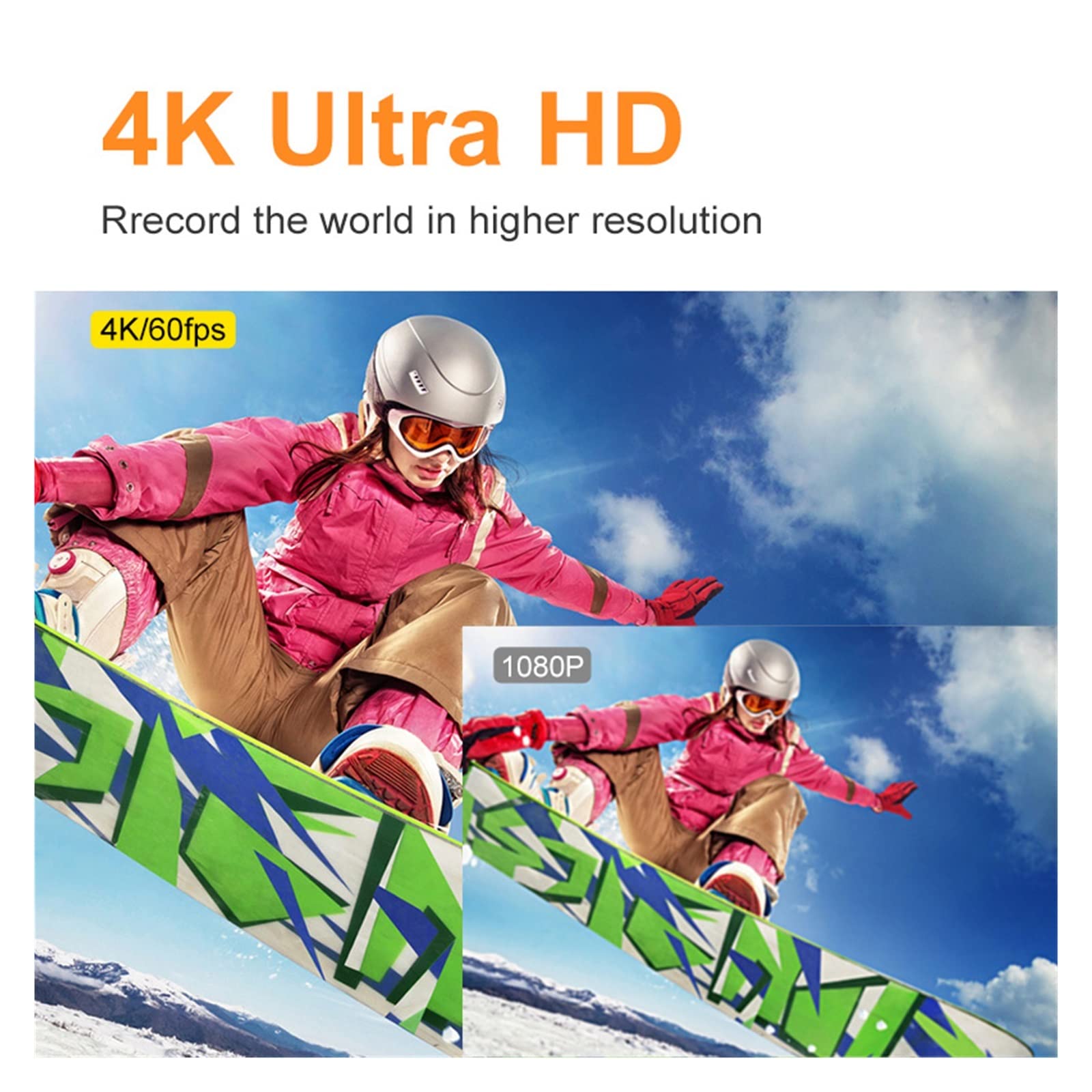 Action Cam, 60fps 4K Action Camera 16MP LCD da 2,0 Pollici EIS Zoom 4X Riprese Video 30m Impermeabile Go Sports Helmet PRO Cam,All'aperto, Sport, Video(with 128G SD Card)
