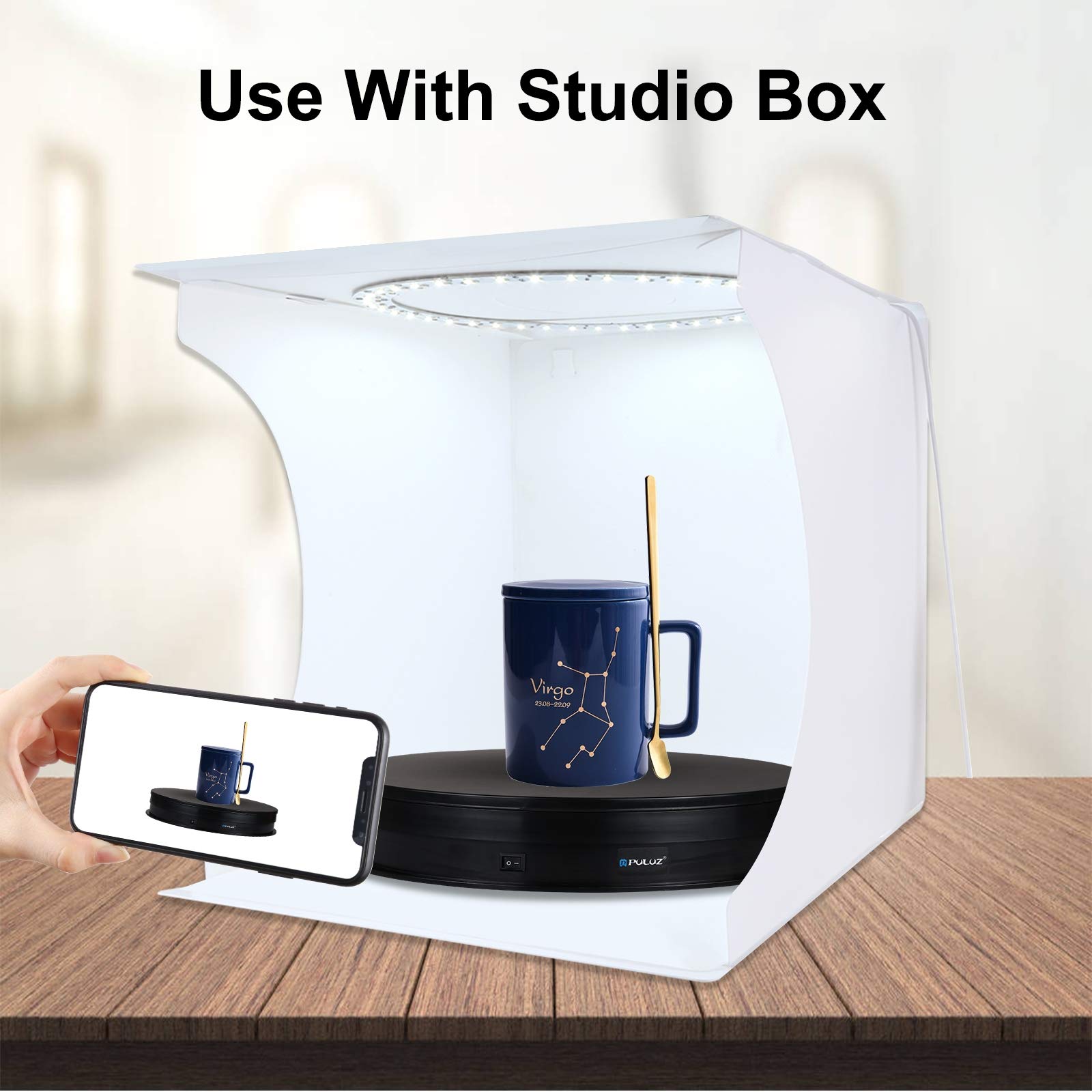 PULUZ Soporte giratorio para fotografía de 360 grados, soporte giratorio de 11.2 pulgadas de diámetro, soporte de exhibición de tocadiscos de 360 grados para fotografía, accesorios de grabación de