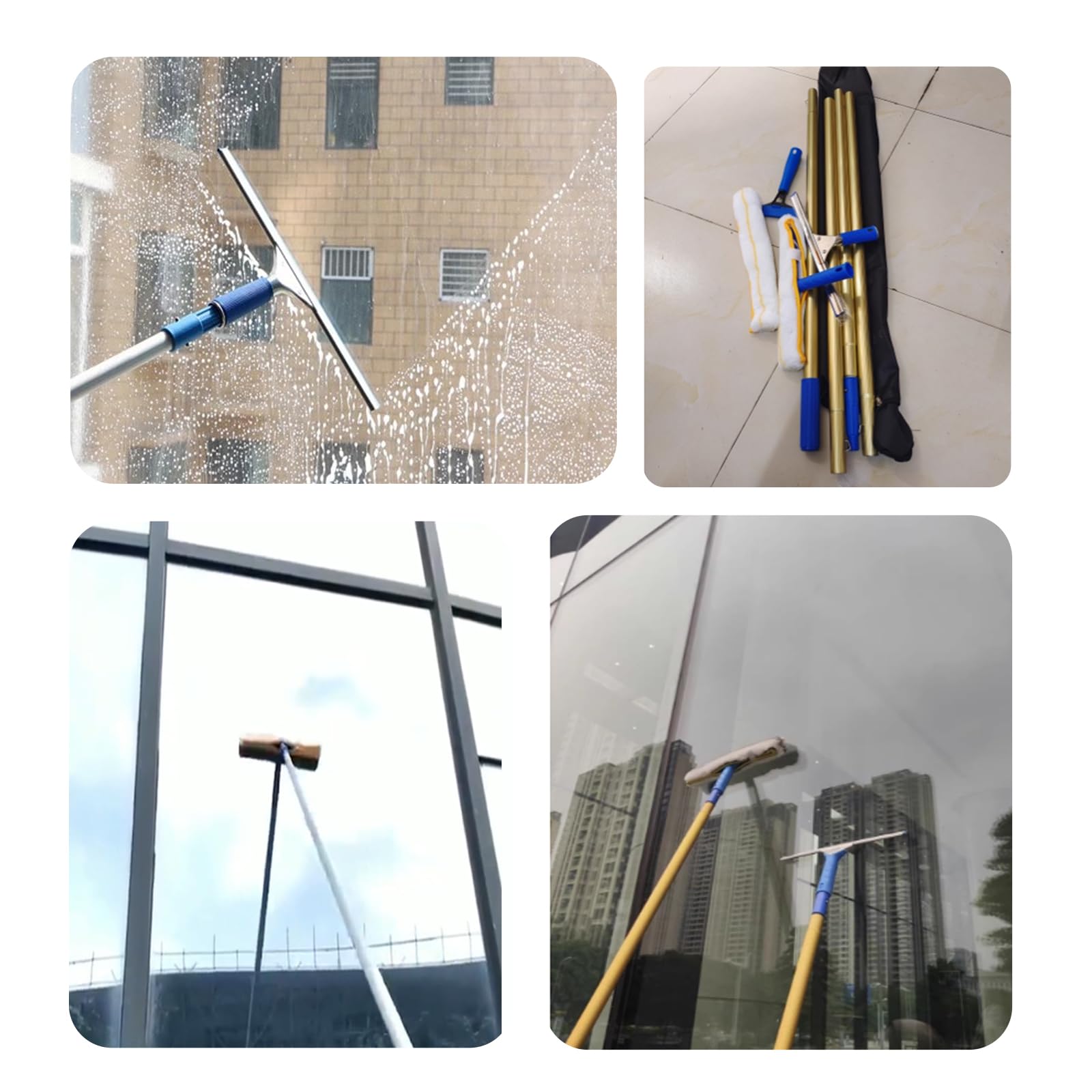 Escobilla telescópica profesional para ventanas altas, 100 cm, limpiador de vidrio duradero con mango extensible, ideal para limpieza de ventanas sin rayas y accesibilidad