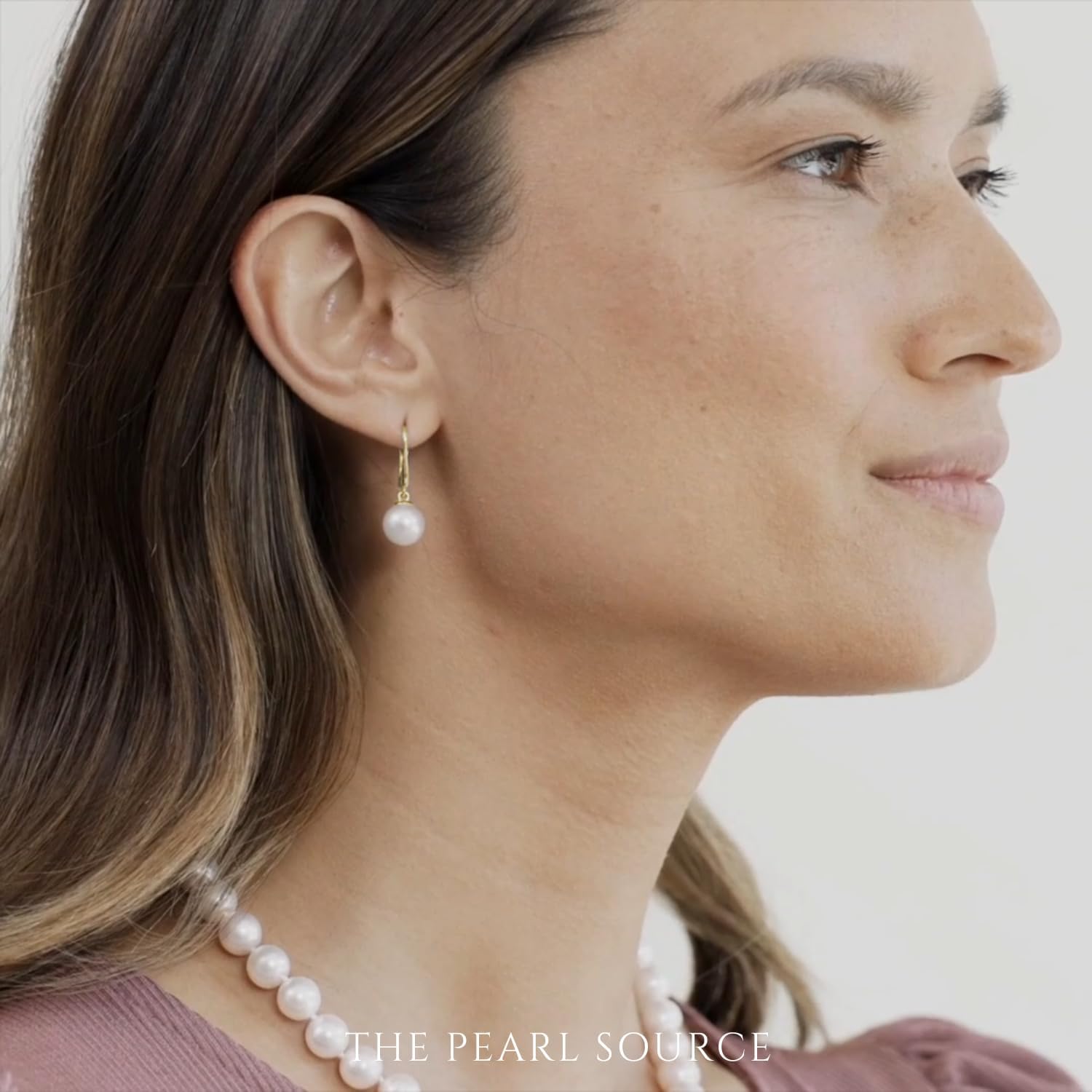 THE PEARL SOURCE 14K Gold 8-8.5mm AAA Quality Round White Akoya Cultured Pearl Classic Elegance Earrings for Women