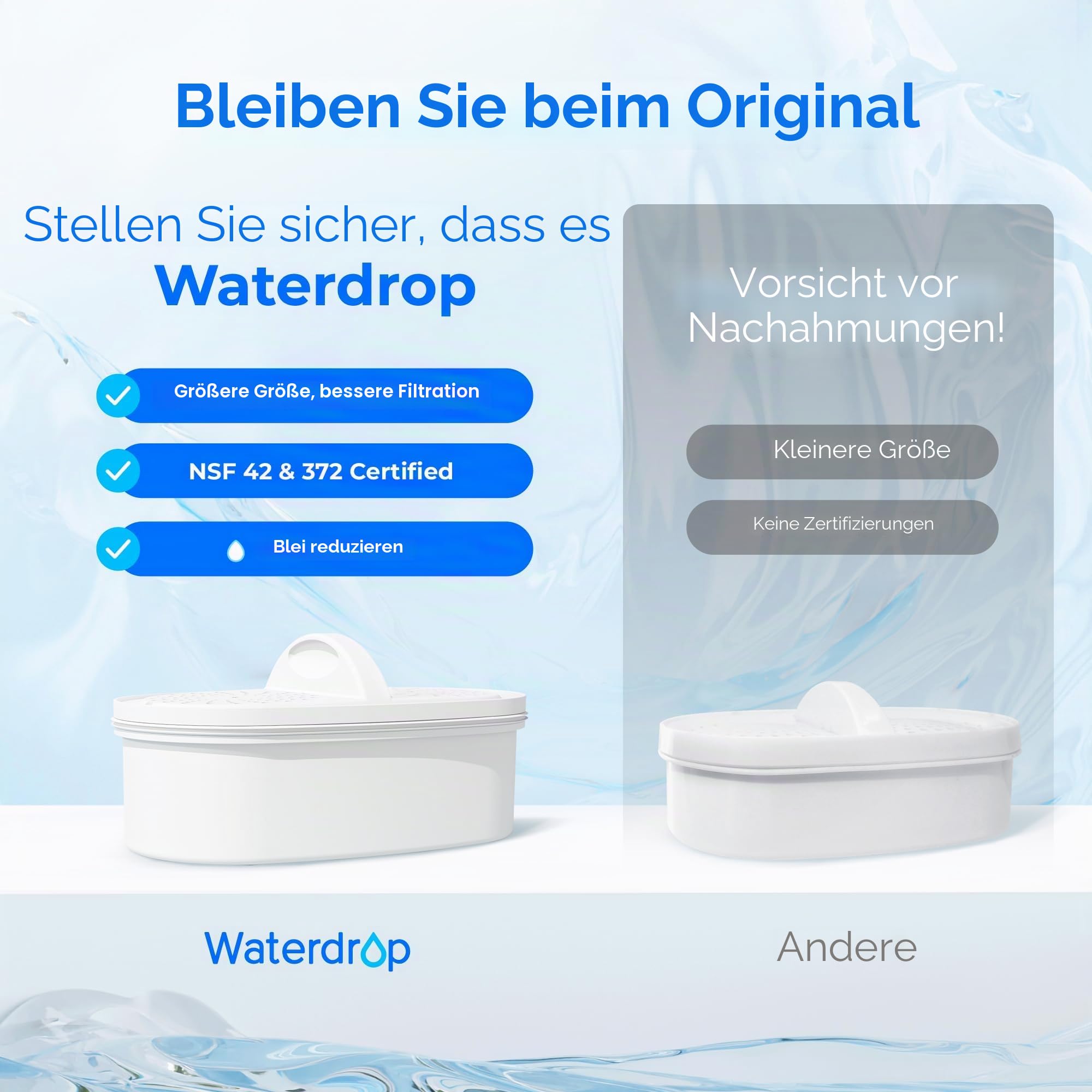 [Original] Waterdrop WD-PF-01A Plus NSF Zertifizierte Ersatzfilter für alle Waterdrop-Krugfiltersysteme mit einer Lebensdauer von bis zu 3 Monaten oder 757 Litern (3er-Pack)