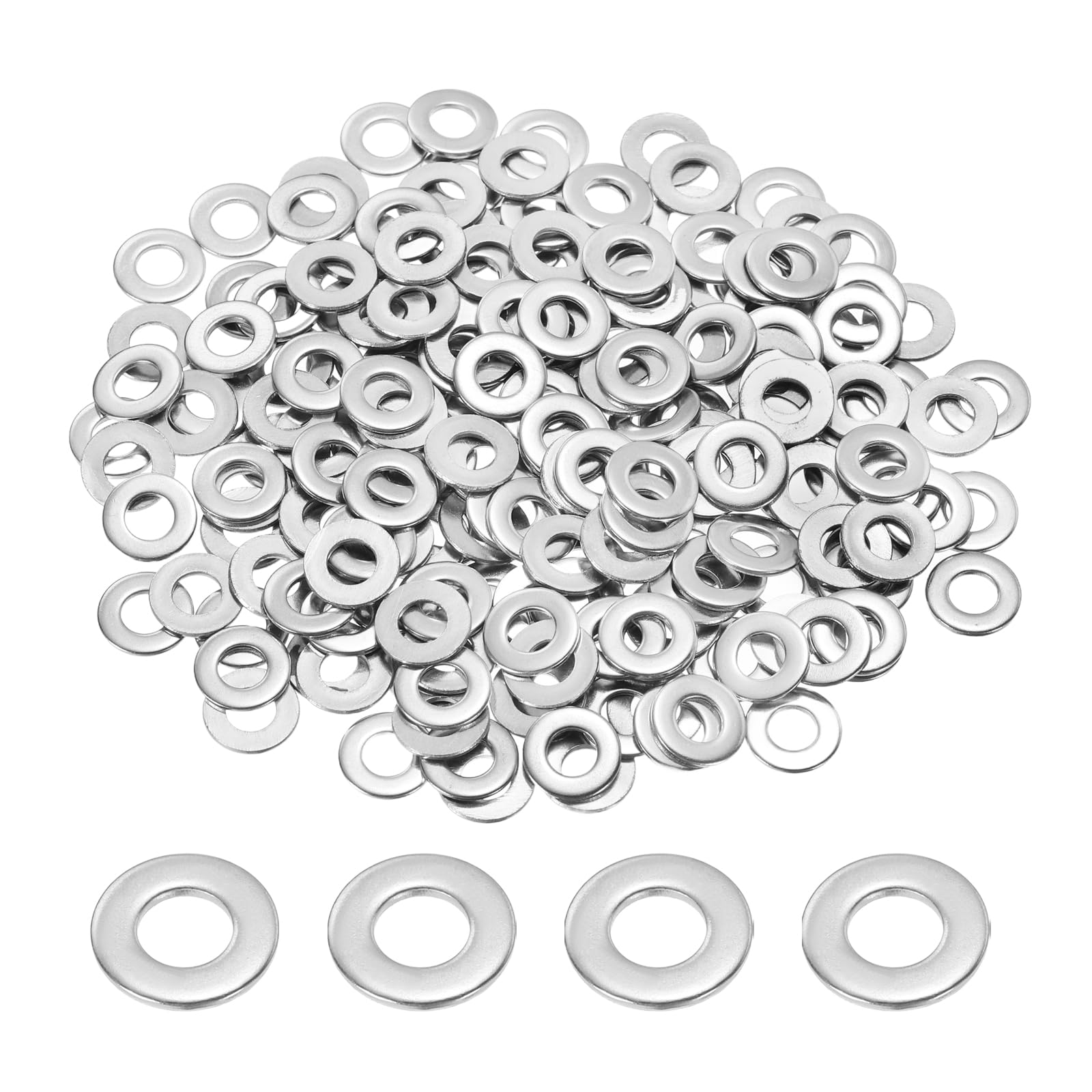 PATIKIL M4 304 Stainless Steel Flat Washer, 200 Pcs 4mm ID 9mm OD 1mm Thick Metric Washers Metal Sealing Gasket Ring for Screws Bolts Factories Home Outdoor Projects