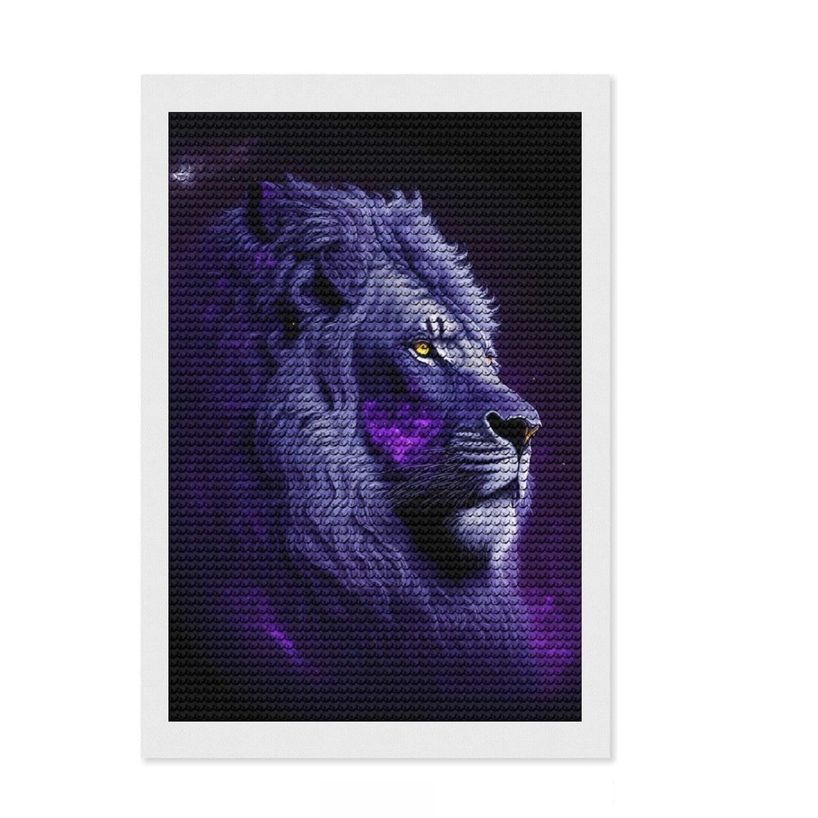 Junmoney Lion King Purple Full Drill Diamond Painting Kit 8"x12", Satisfying Creative Project, Finish and Display, Stress Relief Craft
