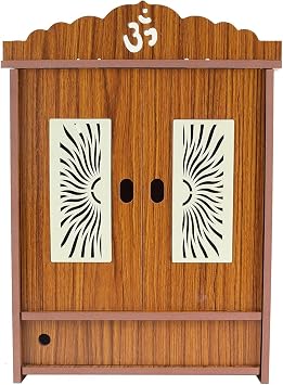 Aakrati Wooden Readymade Wall Hanging Puja Temple for Home God Stand for Pooja Room Mandir Wood Devghar Stand for Office and Shop -Small-Medium Brown-3
