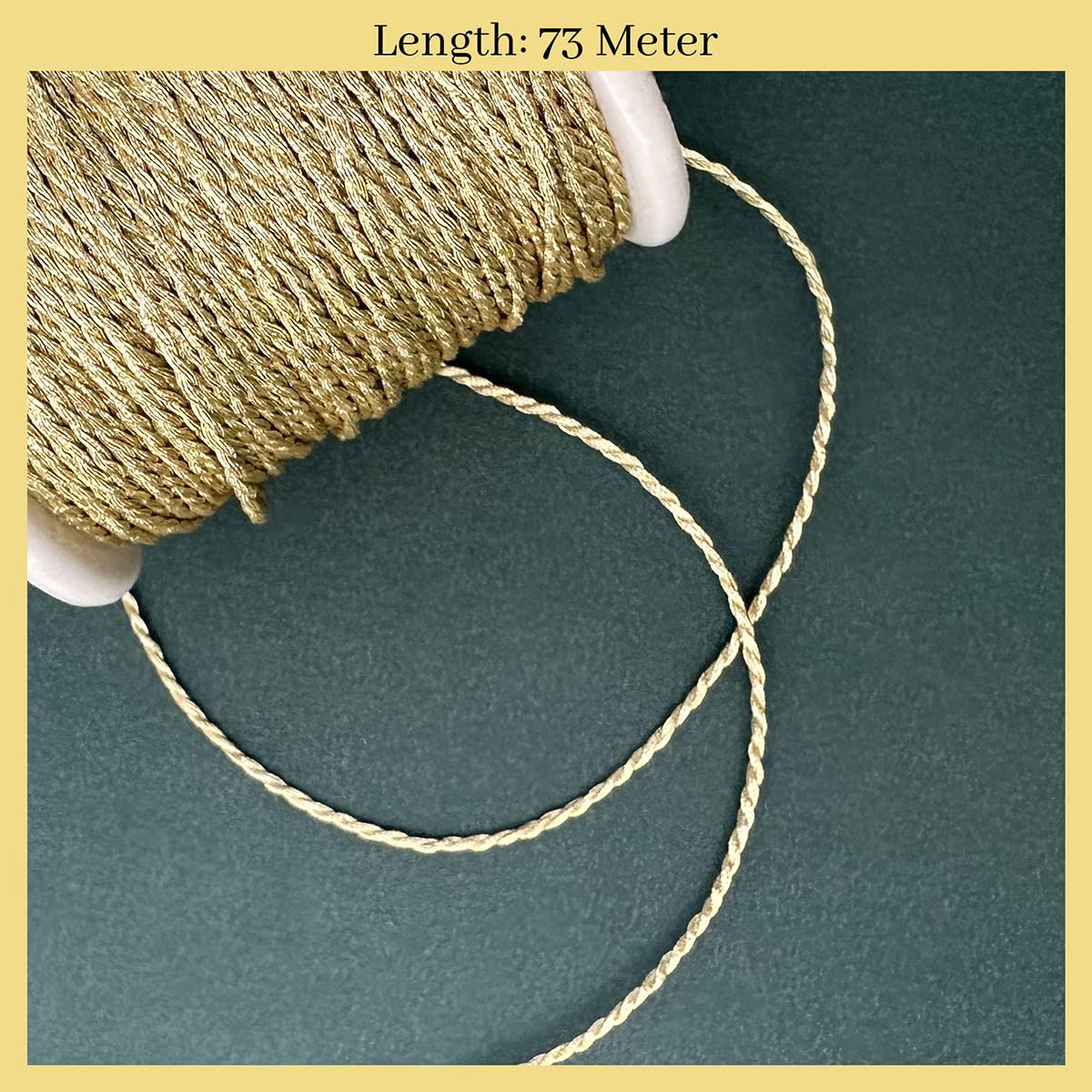 Embroiderymaterial Twisted Metallic Machine Zari Thread/Dori for Embroidery, Aari Work, Tassels, Jewellery, Bracelet, Lace, Crochet & Hand Embroidery (1MM Width, 73 Meters, Gold Color) 3