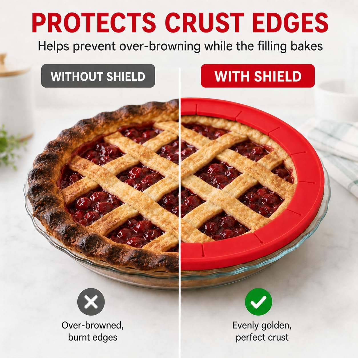 CARGEN Adjustable Silicone Pie Crust Shield Edge Protector 2 Pcs Red