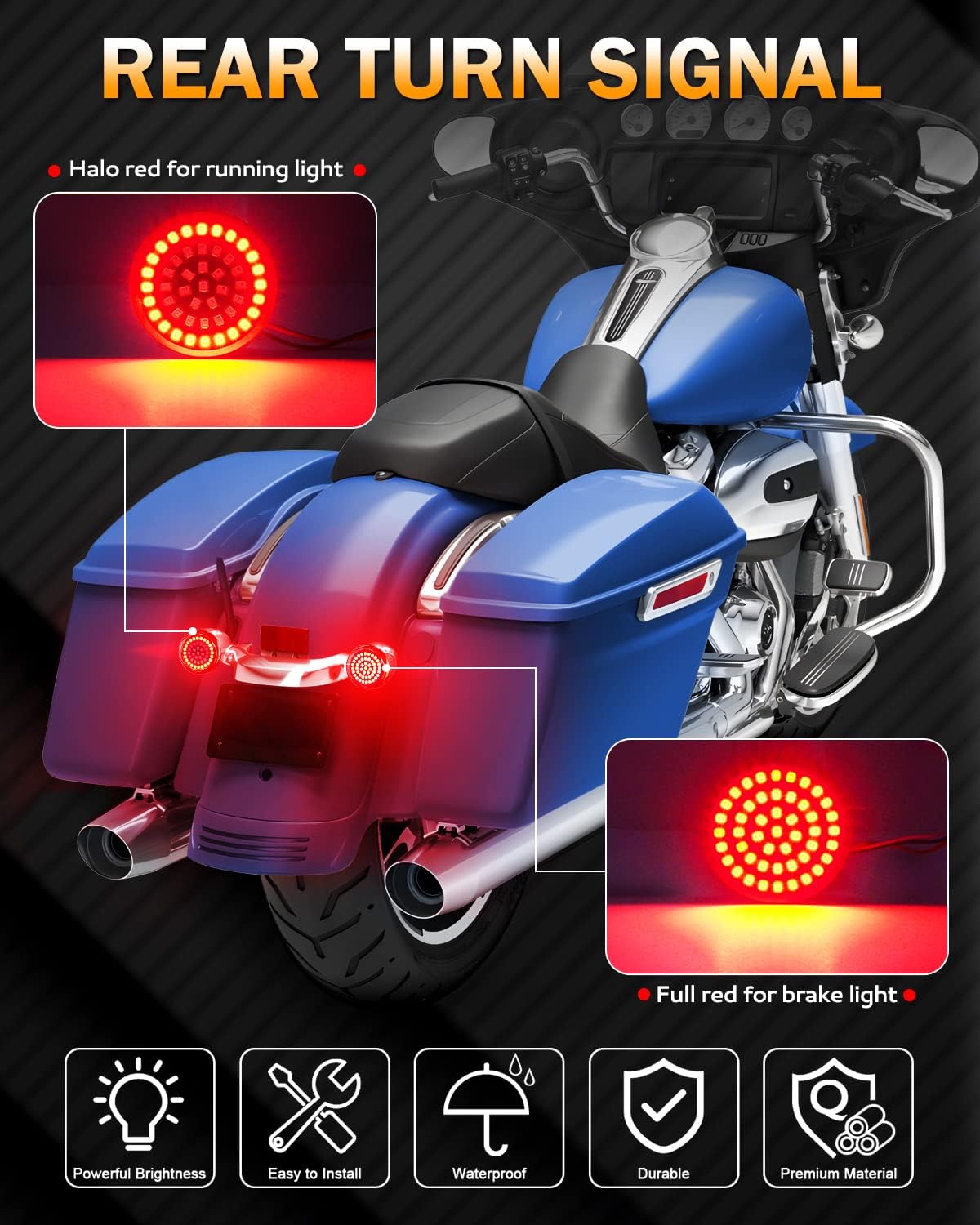 PBYMT 1157 Front Rear Turn Signal Light Kit LED SMD Bulb 2 Inches Bullet Smoke Lens Cover Compatible for Harley Dyna Softail Touring Street Glide Road King 1986-2023