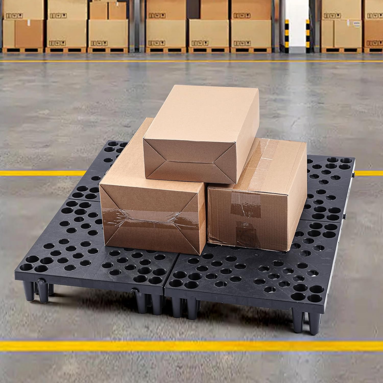 Geelin 6 Pcs Plastic Pallets for Basement Storage Lightweight Waterproof Floor Pallet Nestable Interlocking Storage Pad with Breathable Grids for Restaurant Shop Warehouse (15.8 x 15.8 x 3.9")
