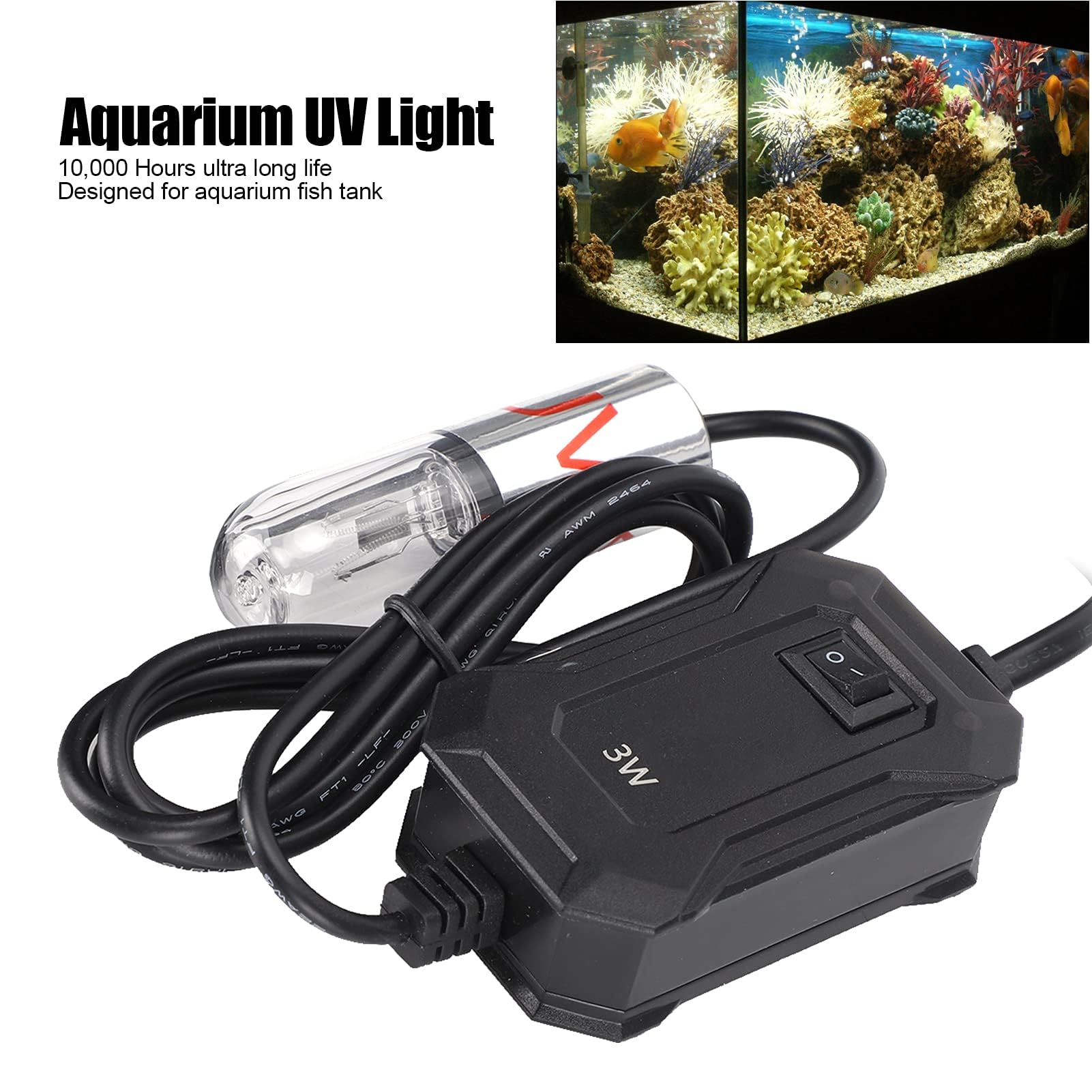 Luz de Limpieza de Tanque de Peces, 220V (enchufe de la UE 3W) Lámpara de Luz UV Mini Desinfectante UV Acuario Luz UV Máquina de Limpieza de Tanque de Peces para Tanque de Filtro (Enchufe de la UE 3W)