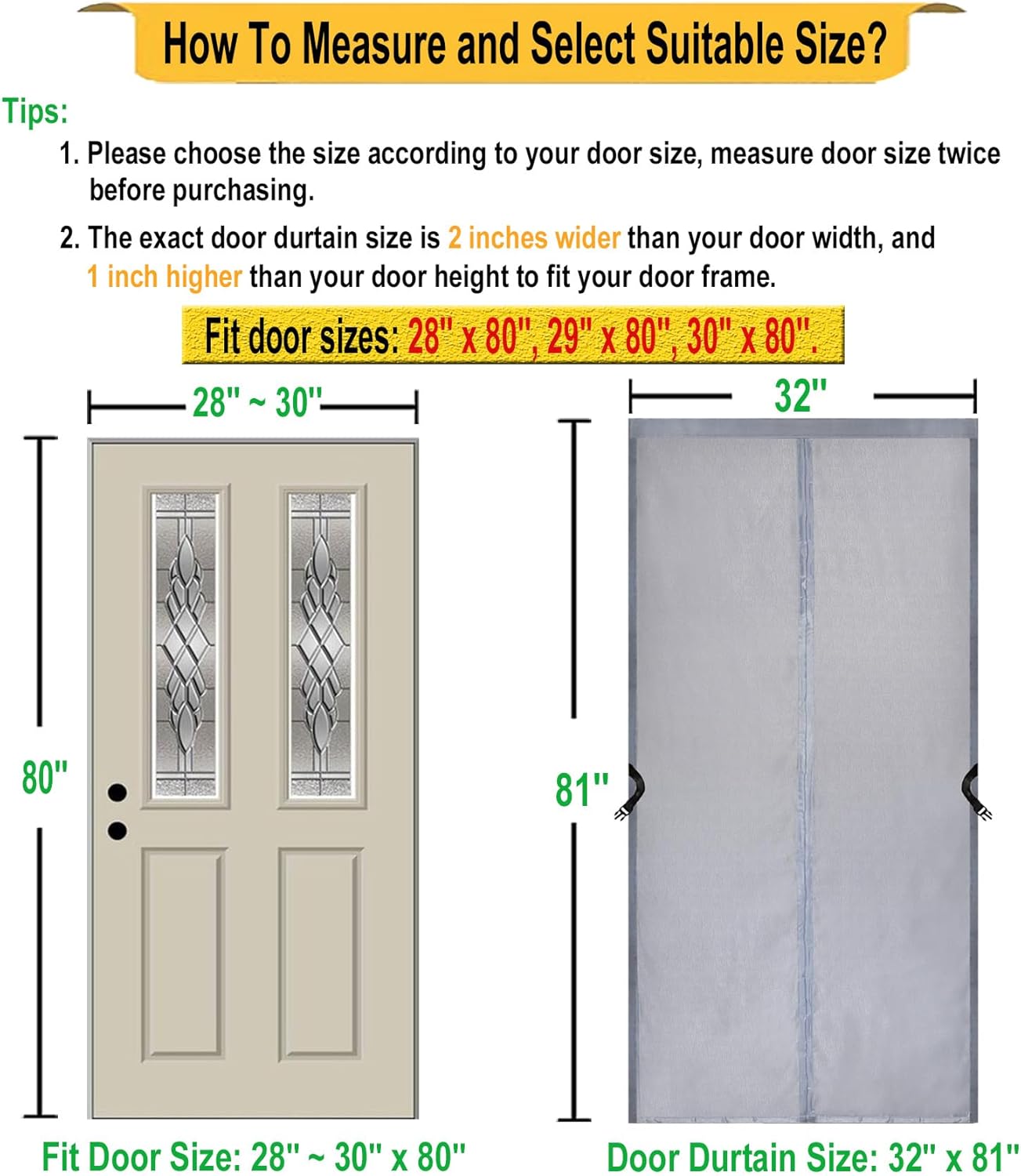Magnetic Insulated Door Curtain, Thermal Door Curtain for Spring Summer Autumn Winter All Seasons, Premium Fabric Doorway Curtains, Window Insulation Kit, Screen Door, Temporary Door Insulation Cover