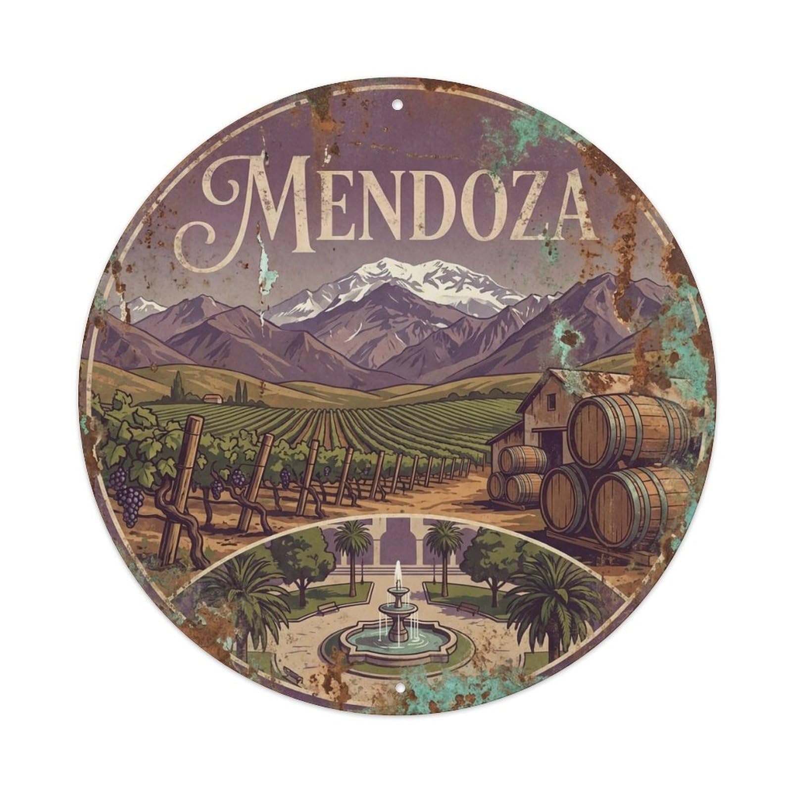 Retro Travel Argentina Mendoza Vintage Metal Tin Sign Plaque Wall Decor for Cafe, Club Bar, Office, Garden Metal Poster 8x8Inch