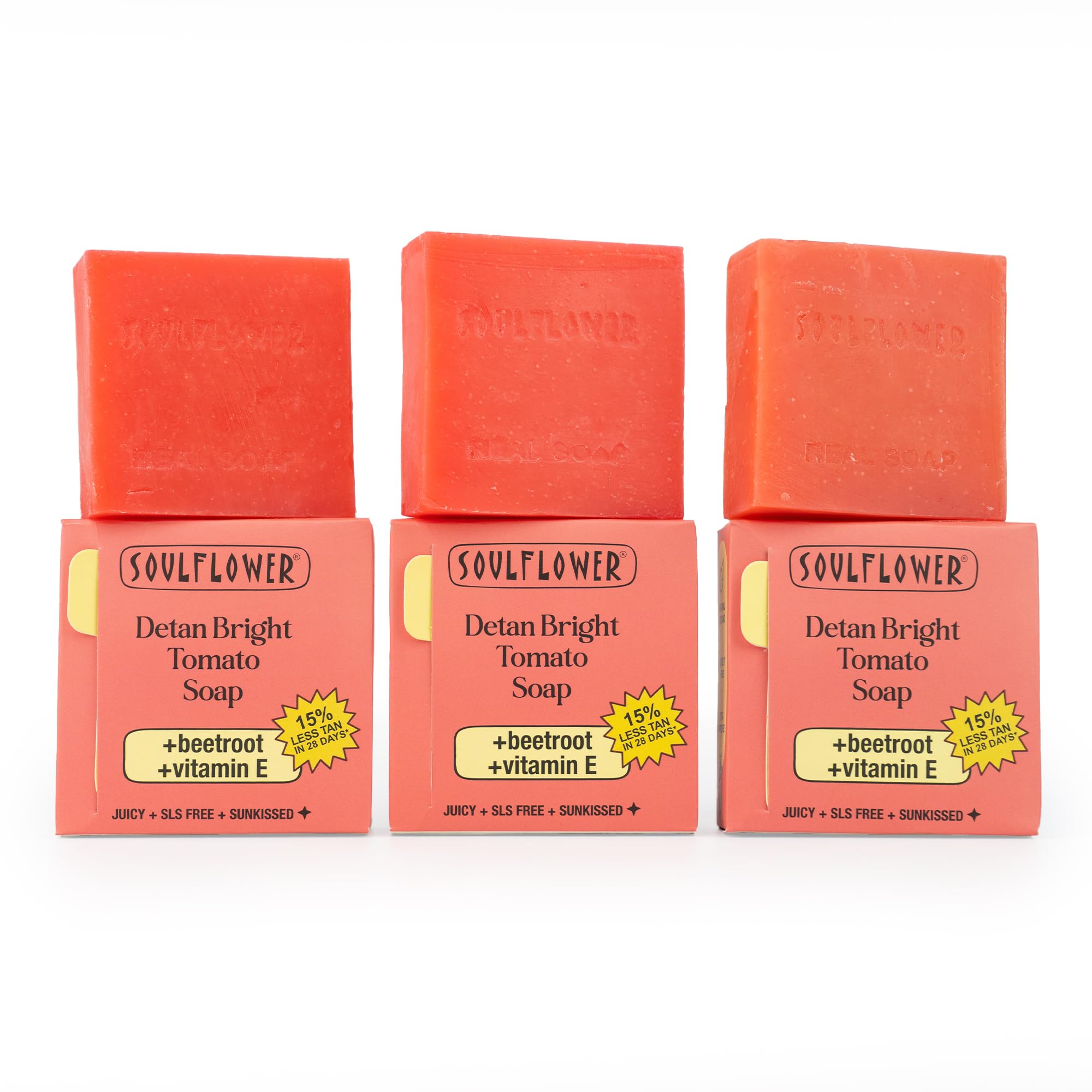 Soulflower Juicy Red Tomato Soap for Tan Removal | Handmade Cold-Processed Natural Bathing Bar For Hard Water with Vitamin E & Beetroot|Skin Brightening, Anti-Acne | All Skin Types | 100g (Pack of 3)-image-38