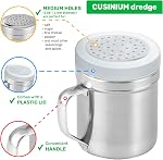 CUSINIUM Metal Salt Pepper Dredge Shakers - with Handle - Seasonings Spice Shakers with Holes and Lids - 10 Ounce, 2pcs