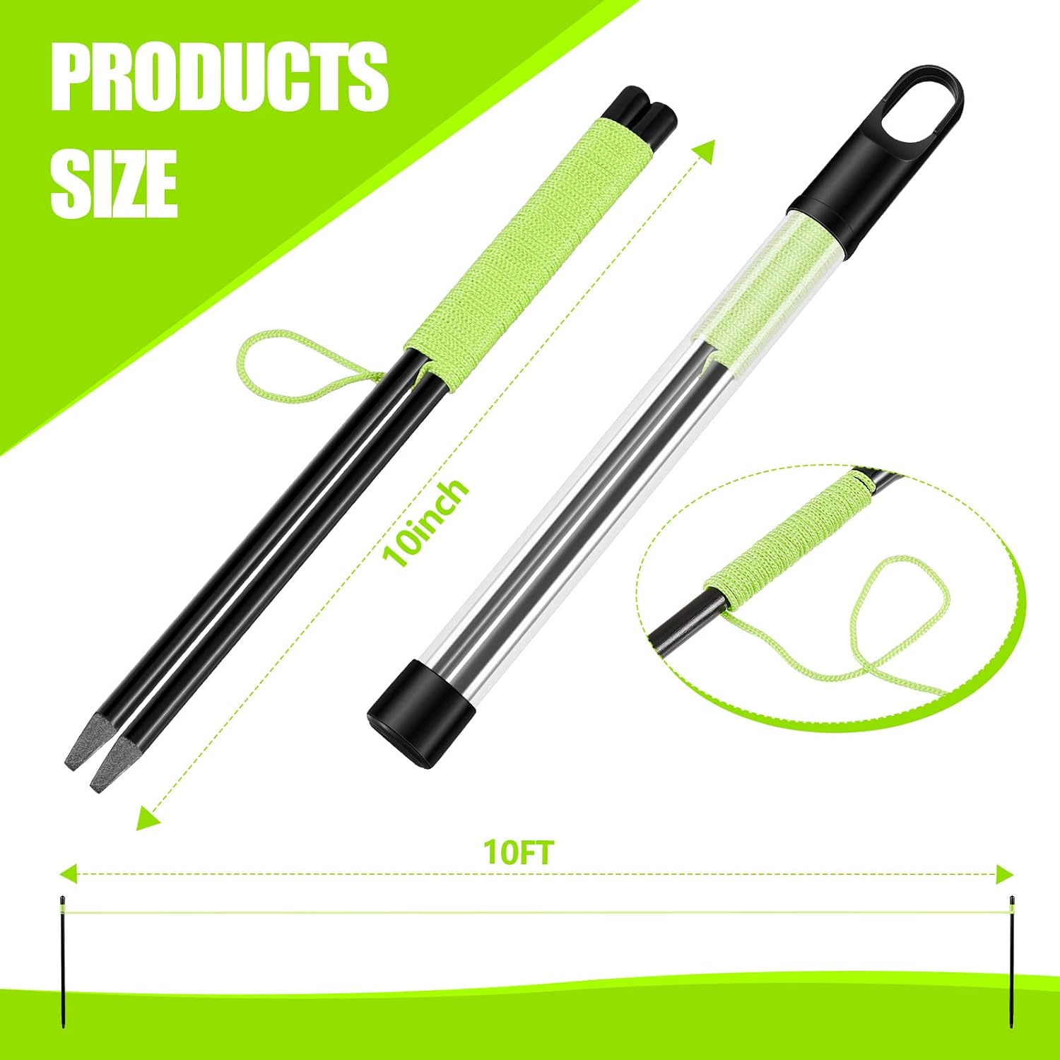 2 Pieces Golf Alignment String Line Putting Aid with Pegs Training String Guide 10 Inch for Alignment and Practice Indoor Trainer Line Green