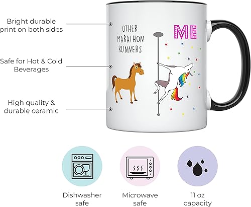 Miniatura 2 de YouNique Designs Marathon Runner - Taza de café, 11 onzas, taza de unicornio, regalos de corredor de maratón (mango negro)
