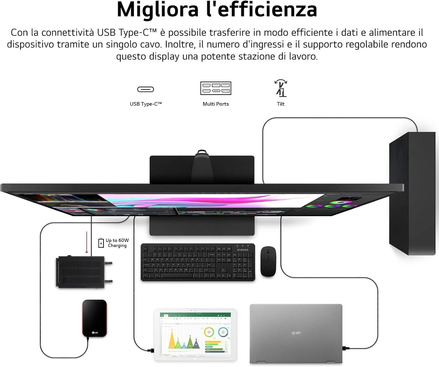 LG 43UN700 Monitor 43 UltraHD 4K LED IPS HDR, 3840x2160, 1 Miliardo di Colori, Audio Stereo 20W, 4x HDMI, Display Port 1.4, USB-C, USB Hub, Uscita Audio, Flicker Safe, Telecomando, Nero LG 43UN700 Monitor 43 UltraHD 4K LED IPS HDR, 3840x2160, 1 Miliardo di Colori, Audio Stereo 20W, 4x HDMI, Display Port 1.4, USB-C, USB Hub, Uscita Audio, Flicker Safe, Telecomando, Nero