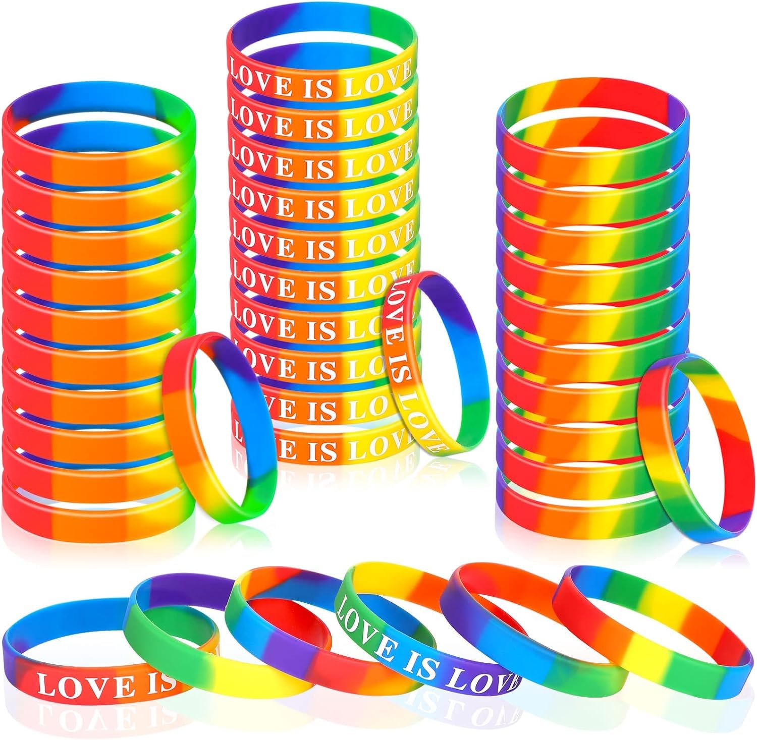 JUNEBRUSHS 42pcs Gay Pride Silicone Bracelet LGBT Rainbow Sport Rubber Wristband Accessories Parade Decoration Party Favors (3 Designs)