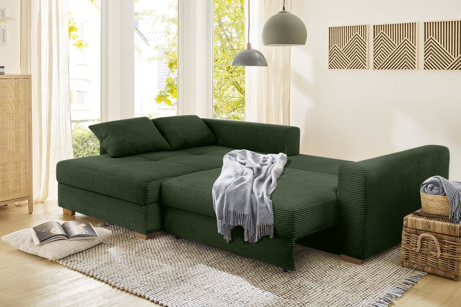 luma-Home 15156/ Ecksofa-Dauerschläfer mit Federkernpolsterung, Grün