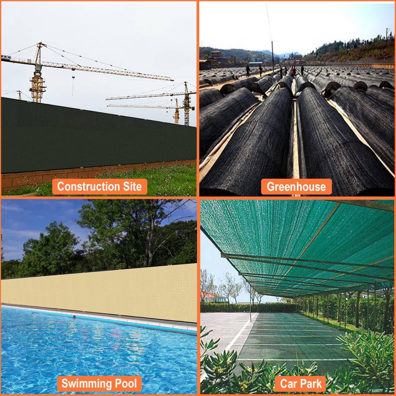 e.share 95% Fence Privacy Screen, Sunblock Shade Cloth, Black 6ft x 50ft - Heavy Duty 185GSM Pergola Shade Cover Canopy, Mesh Tarp Sun Screens - for Garden, Yard, Balcony, Deck