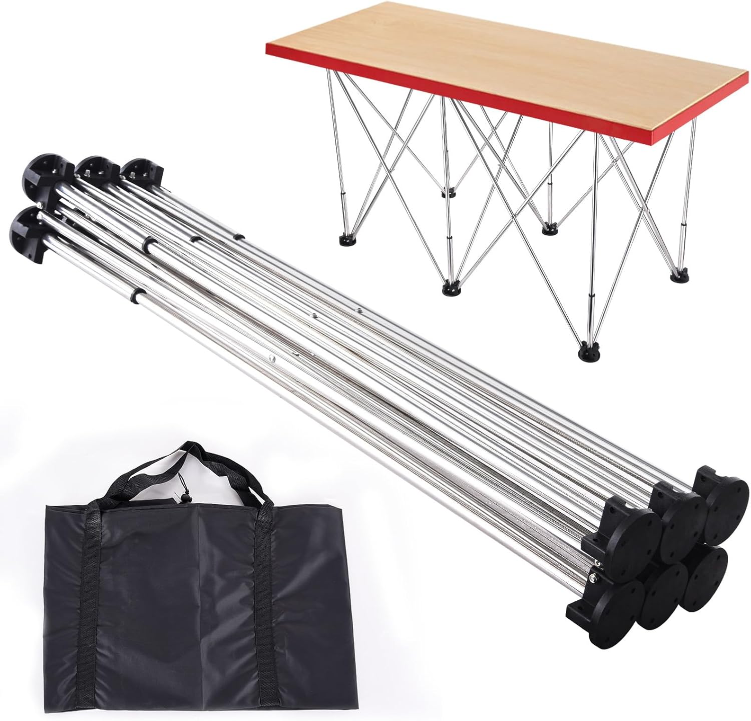 Foldable Work Bench, Stainless Steel Telescopic Worktable with 6 Legs, 600kg Load Folding Stand, Heavy Duty Sawhorse Support for Woodworking, 44.49 X 23.62 Inch