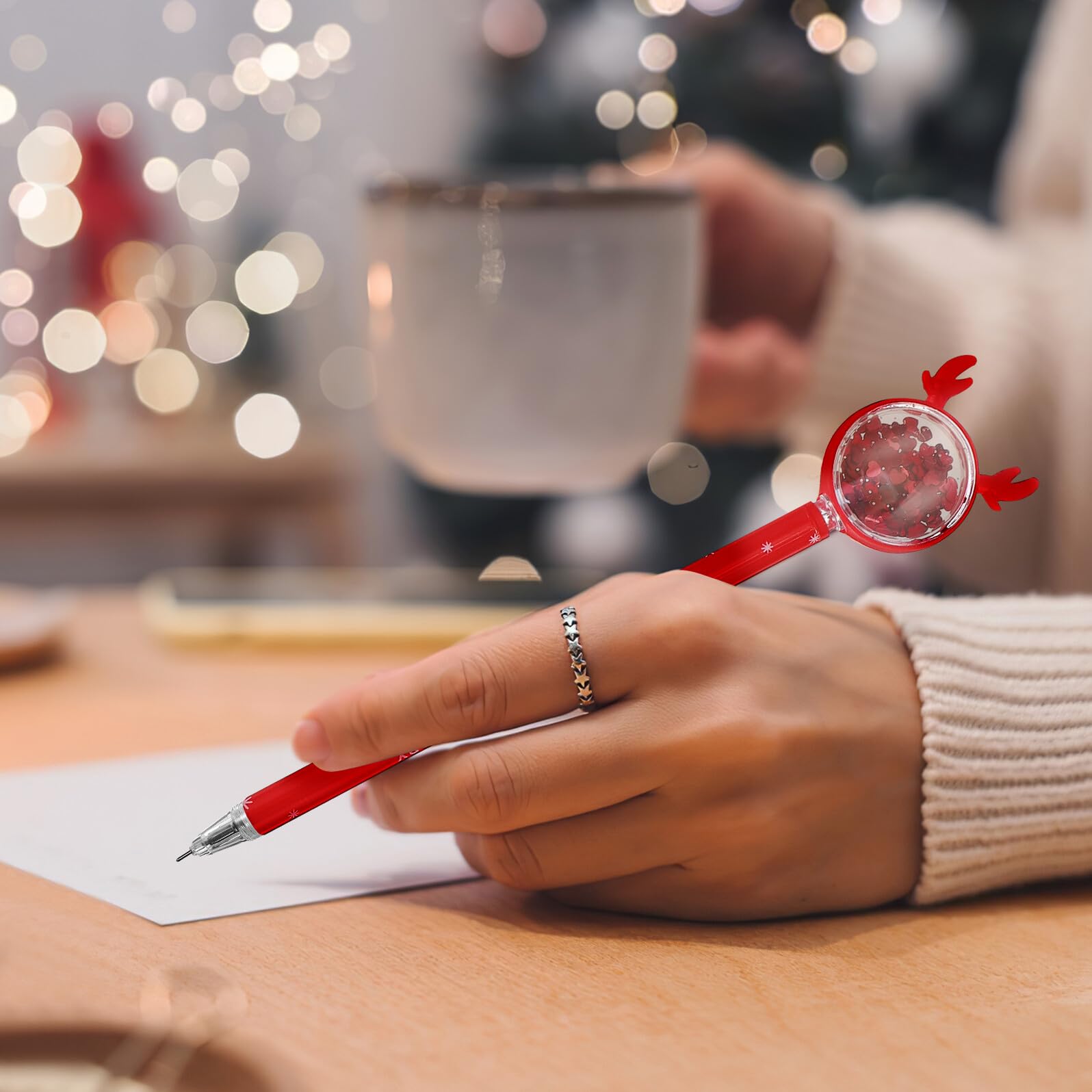 WOONEKY 36 Pièces Lot de Stylos Gel à Encre Fluide Thème Noël avec Toppers Renne Paillettes pour Écriture Lisse et Cadeaux Festifs
