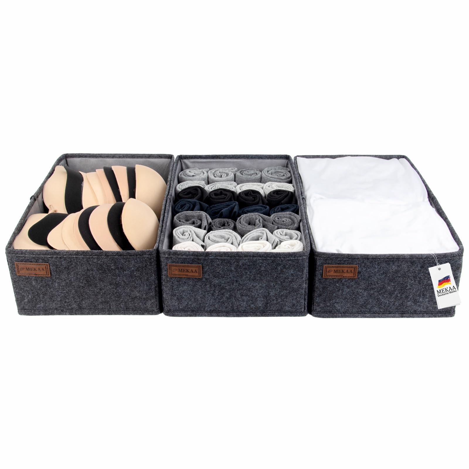 Schubladen Organizer by MEKAA® für MALM Kommode & Kleiderschrank - 3er Set - Passgenaue Schubladenbox für Kleidung, Unterwäsche, Accessories - stabiles Ordnungssystem in Anthrazit - 40 * 23 * 12cm