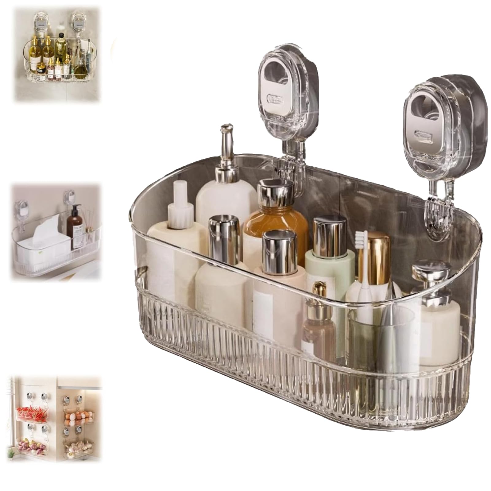No-Drill Bathroom Suction Storage Box Suction Cup Shower Shelf Large Capacity Strong Load-Bearing Shower Caddy Suction Cup Wall