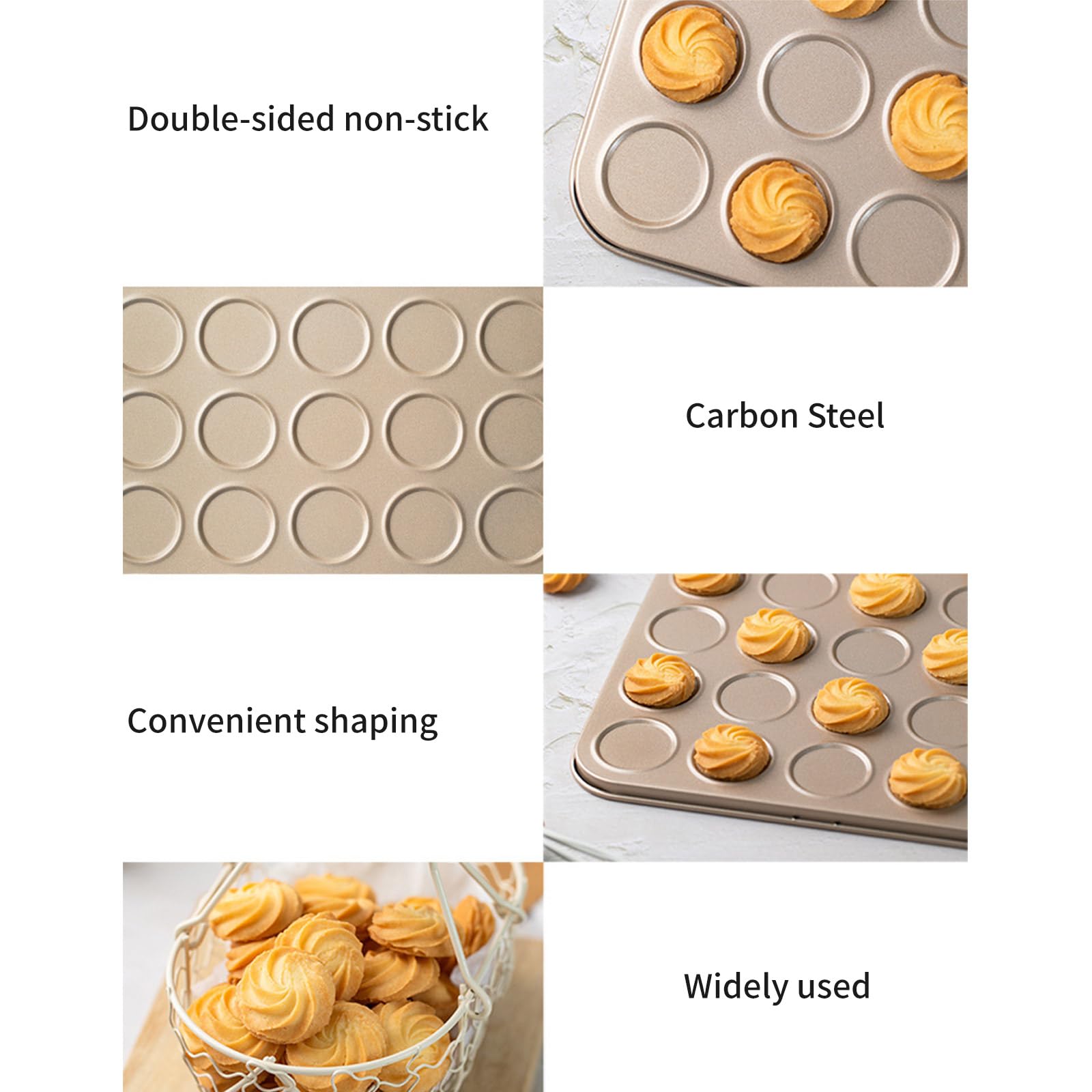 Plaque de cuisson anti-adhésive pour macarons et biscotti, moules à biscuits en acier au carbone avec 30 empreintes pour grands fours, parfait pour macarons et biscuits