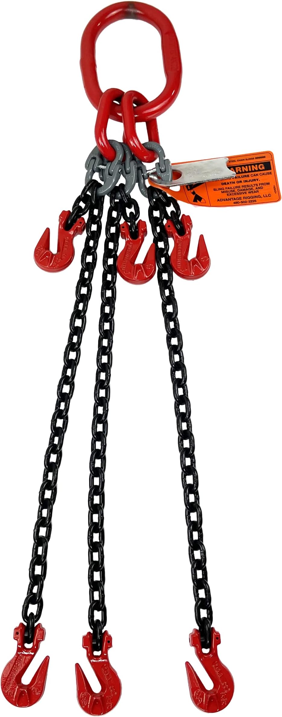 Chain Sling - 9/32" x 5' Triple Leg with Grab Hook and Adjusters - Grade 80