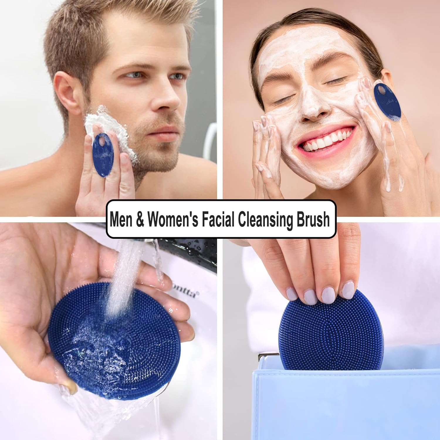 INNERNEED Silicone Face Exfoliating Brush Manual Handheld Facial Cleansing Scrubber Blackhead Remover, Food-Grade Soft Bristle (Dark Blue+Gray) : Beauty & Personal Care