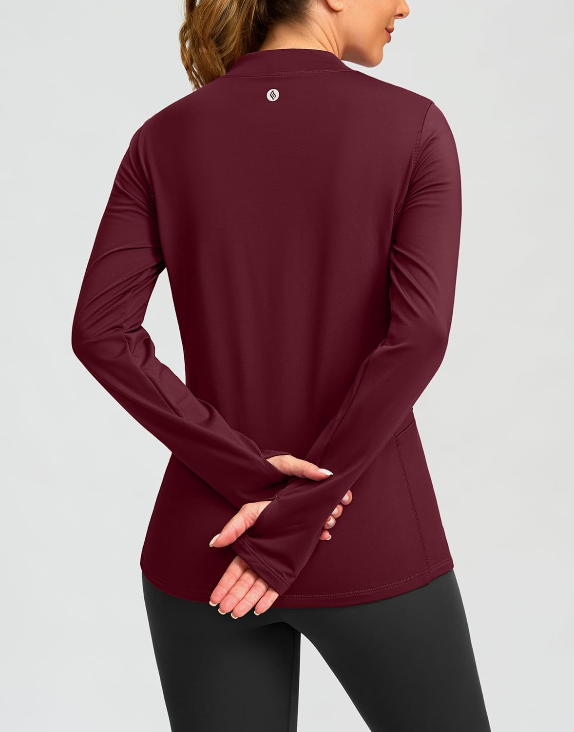 SANTINY Long Sleeve Thermal Shirts for Women Fleece Mock Neck Tops Winter Workout Running Gear with Zipper Pockets - Image 2