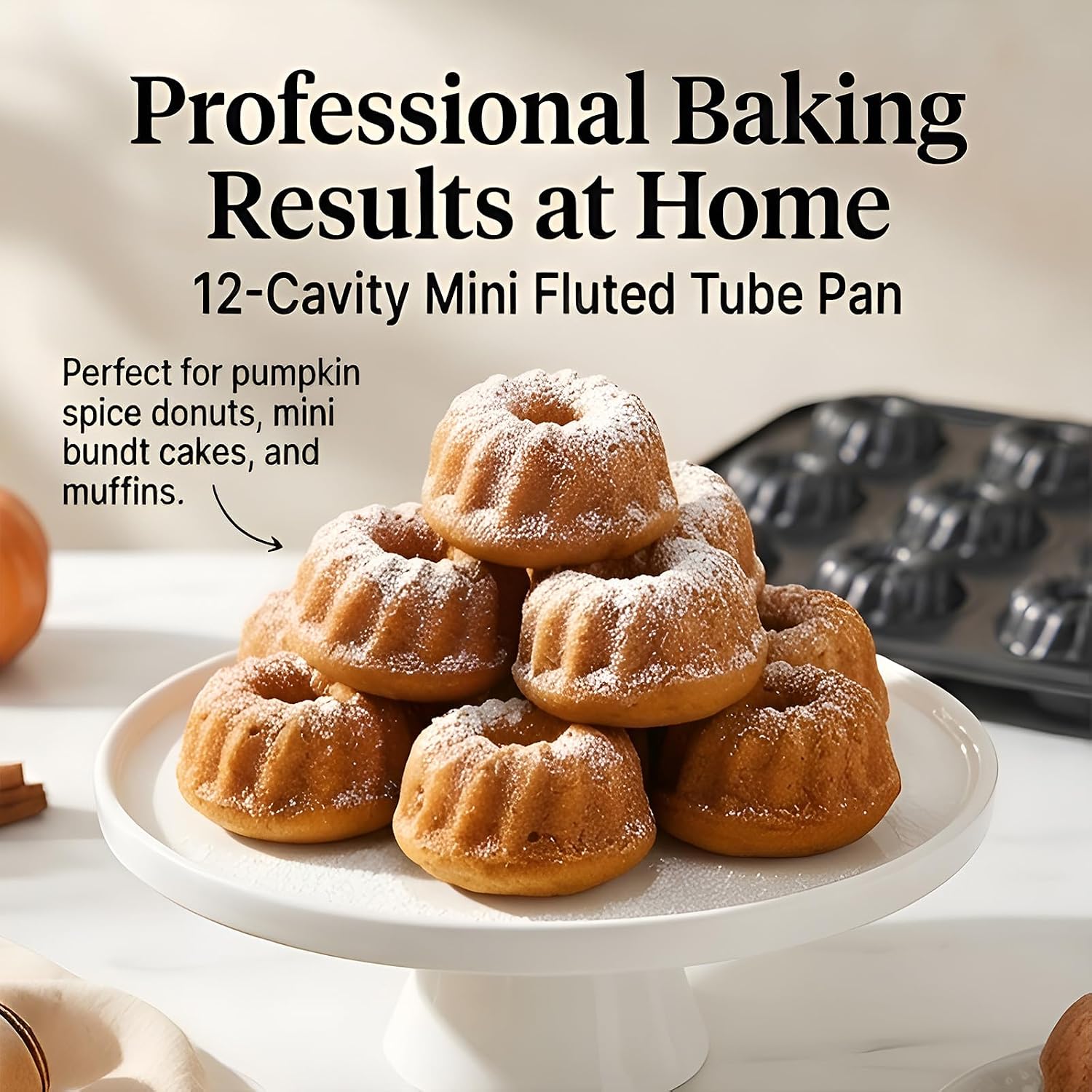 Set of 3 Mini Fluted Tube Cake Pan, 12 Cavity Baking Pan, Non-stick Baking Mold for Cupcakes, Donuts, Cornbread, Brownies, Jellies, Heavy Gauge Carbon Steel