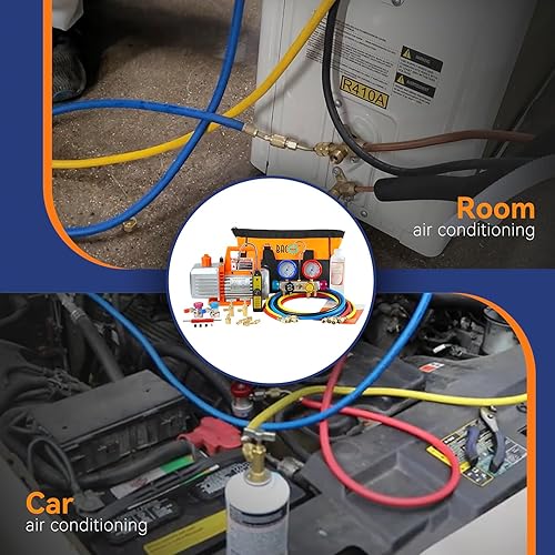Miniatura 8 de BACOENG Juego de bomba de vacío y medidor de CA de 4.5CFM, kit de bomba de vacío HVAC de 4 vías con detector de fugas para refrigerantes R134a R22