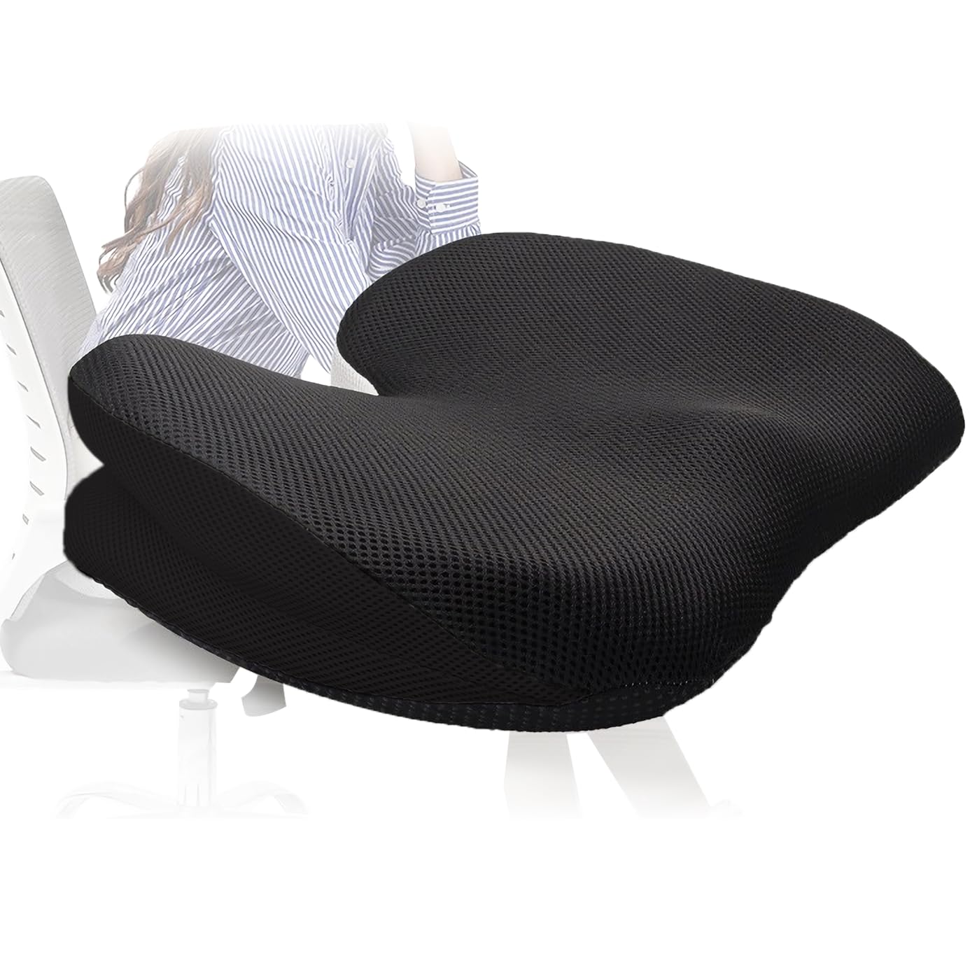 CLRUPR Seat Cushions for Office Chairs，Portable Memory Foam Seat Cushion for Coccyx Non Slip Bottom,Car Seat, Wheel Chair Cushion,Washable Cover (