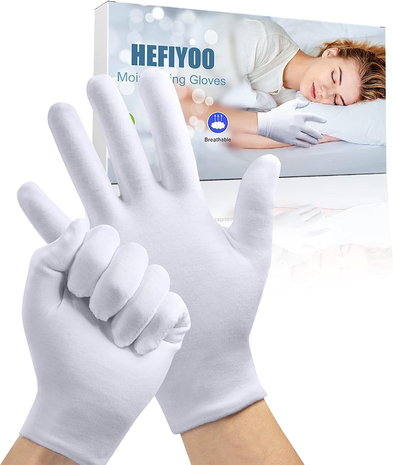 4 Pair Moisturising Cotton Gloves for Eczema & Dry Hands,Stretchable Washable White Gloves for Men and Women