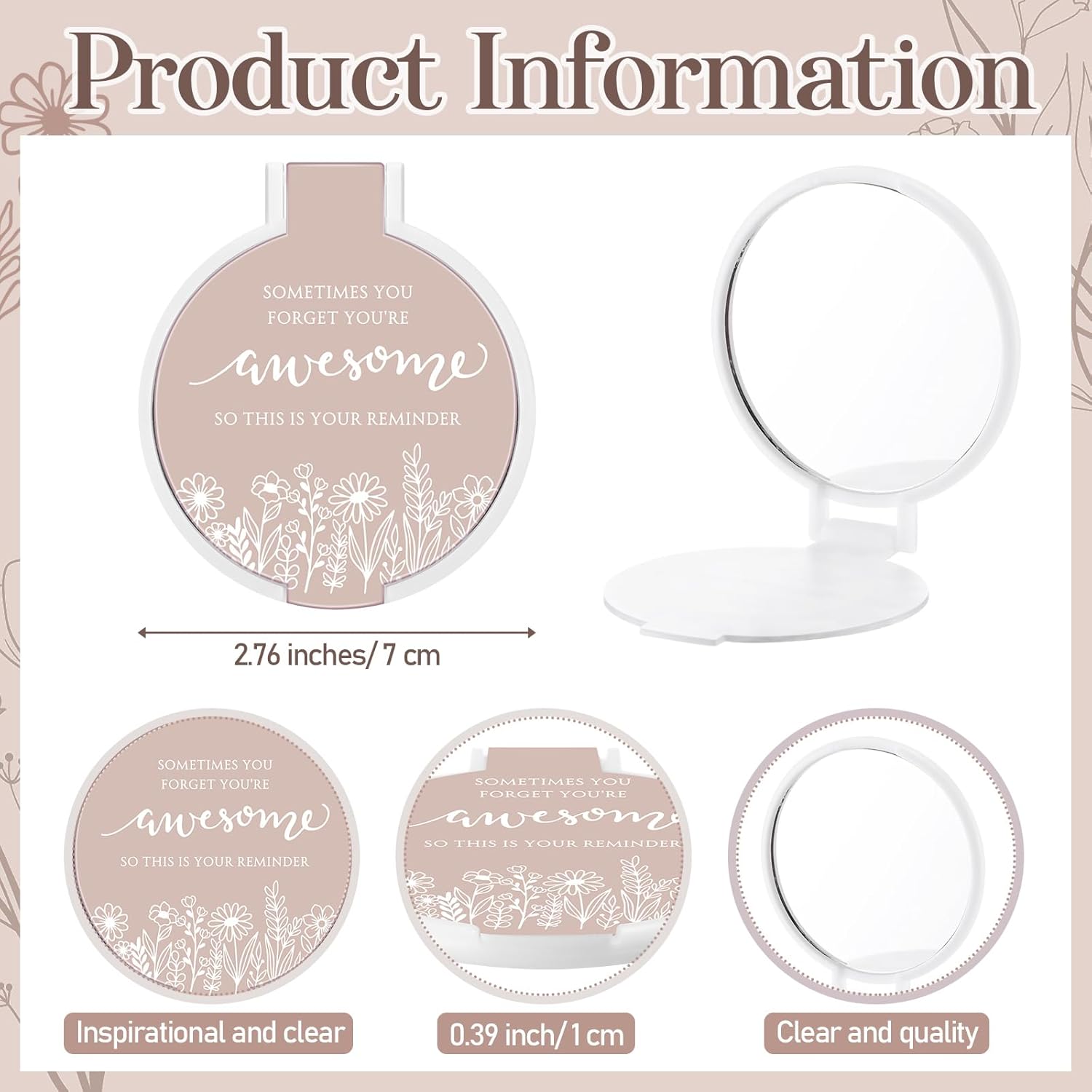 25 Set Inspirational Compact Mirrors for Women Bulk Sometimes You Forget You're Awesome Motivational Double Sided Folding Pocket Mirror for Employee Coworker Staff Mom Birthday(Pink Marble)