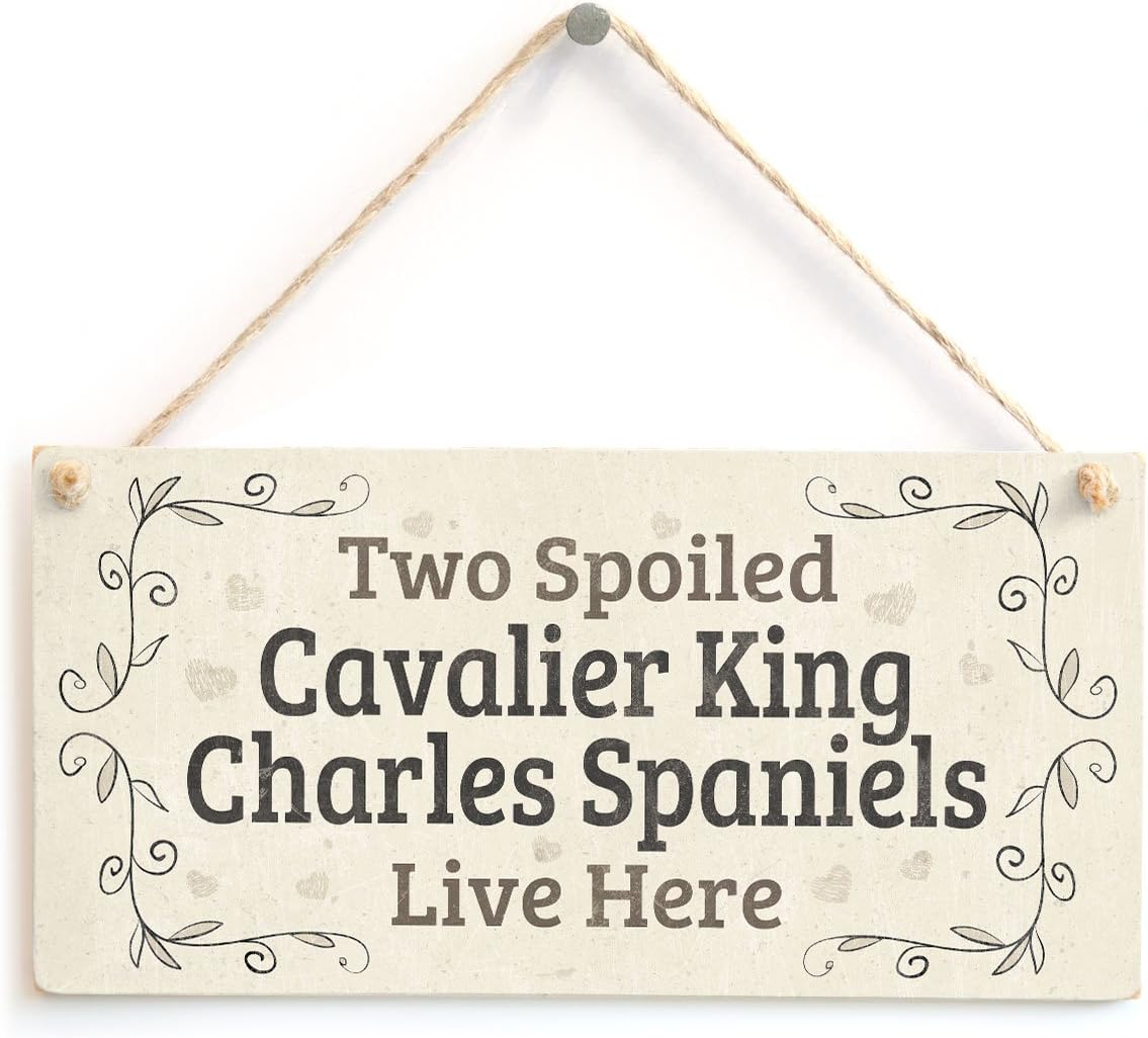 XLD Store Two Spoiled Cavalier King Charles Spaniels Live Here - Lovely Small Dog Sign/Plaque for Spaniel Dog Gifts