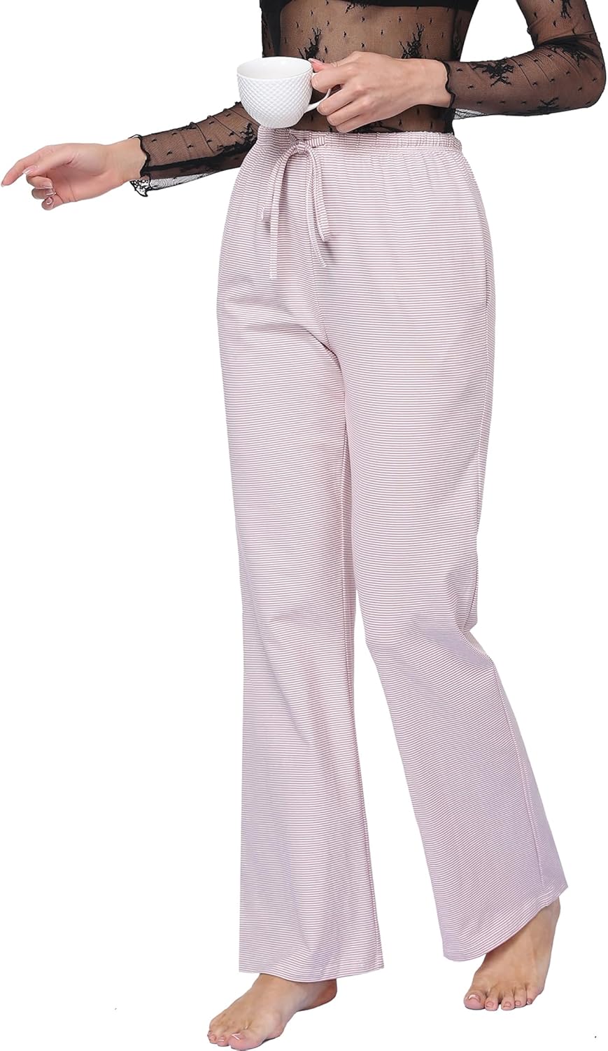 Women's Pajama Pants Wide Leg Striped Cotton women Drawstring Lounge Pj Pants with Pockets - Image 5