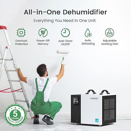 Miniatura 8 de Waykar Deshumidificador Energy Star de 70 pintas con manguera de drenaje, deshumidificador comercial para sótanos y hogar, para espacios de hasta